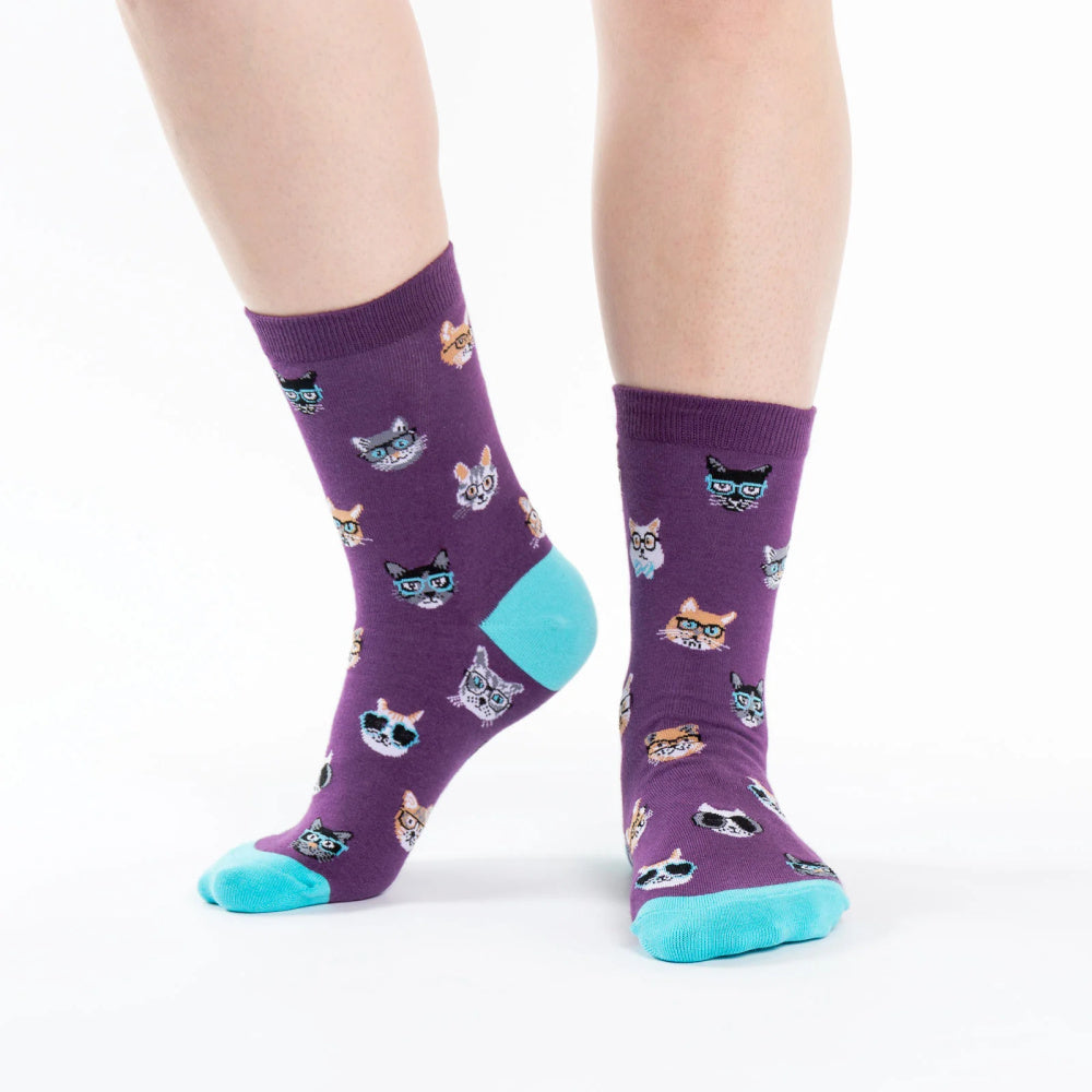 Smarty Cat Women's Crew Socks - Fun & Comfortable Novelty Socks for Work, Gifts & Everyday Wear - Cute Cat Design Socks for Women & Teens
