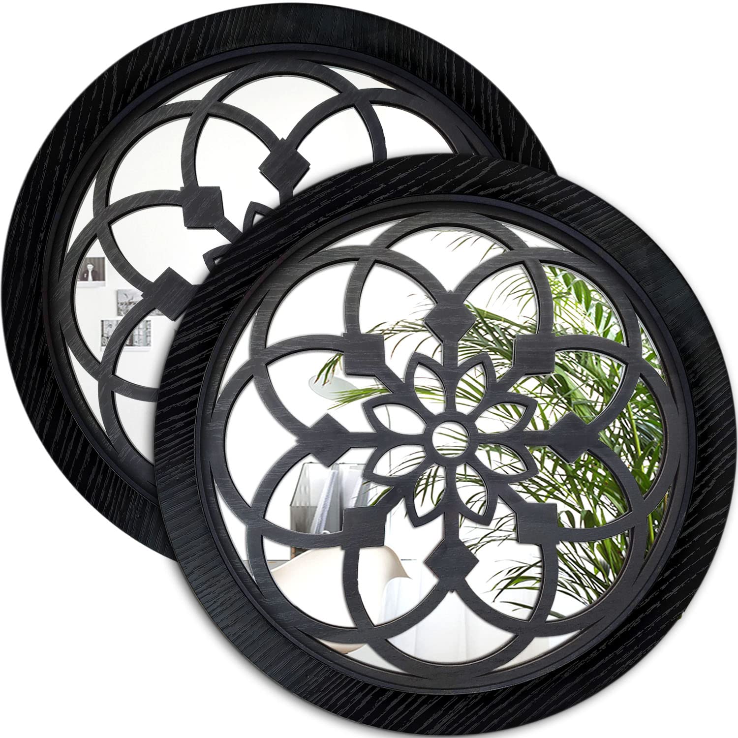 12 Inch Round Wall Mirror Set of 2 - Rustic Farmhouse Black Entry Mirror for Bathroom, Bedroom & Living Room Decor - Perfect for Home Renovation, Interior Design and Wall Accents