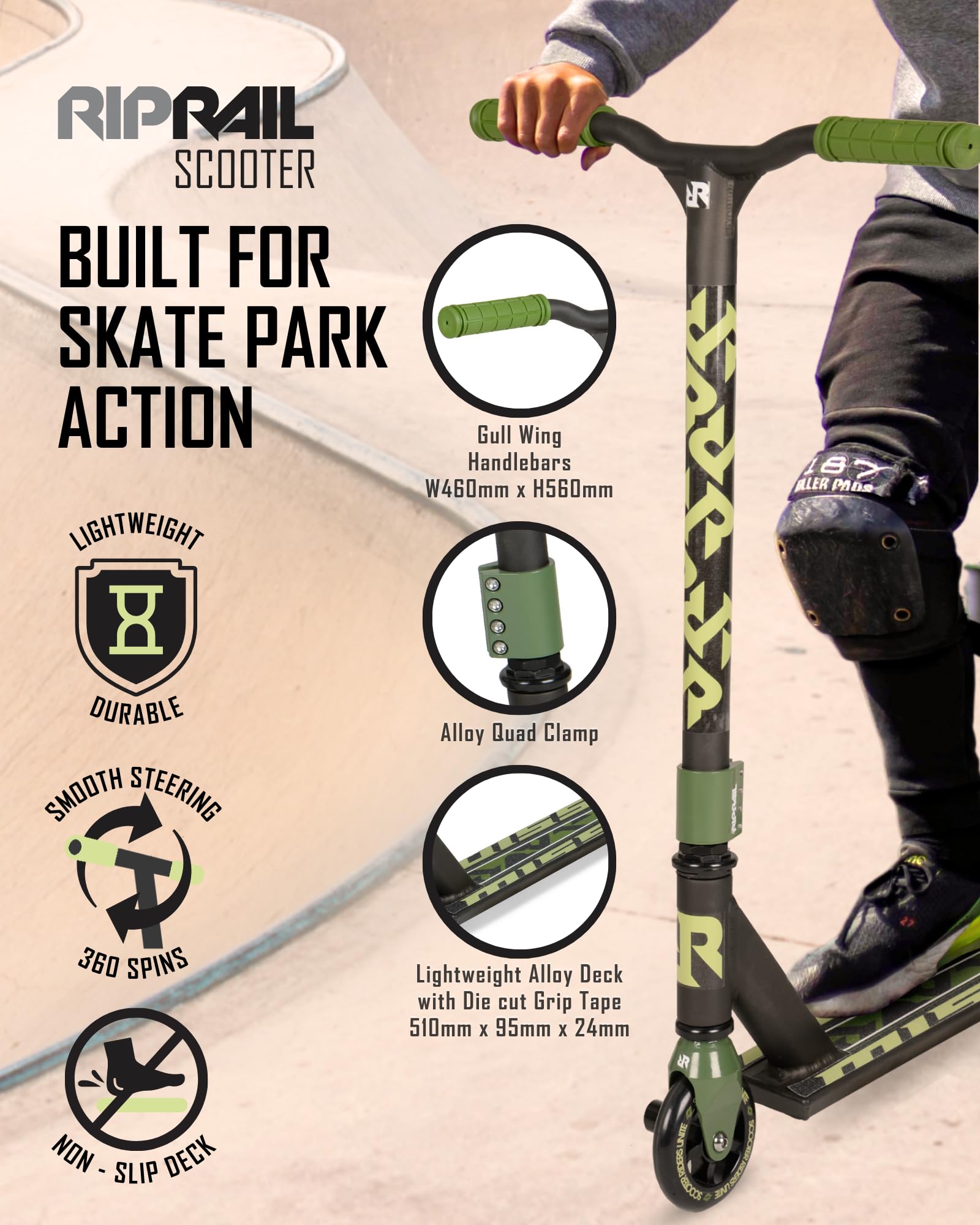 **Premium Mission Stunt Scooter - Camo Green Alloy Deck, Alloy Core Wheels, ABEC-9 Bearings & 2 Pegs for Extreme Tricks & Street Riding**    **Perfect for Skate Parks, Urban Commuting & Freestyle Stunt Performances**