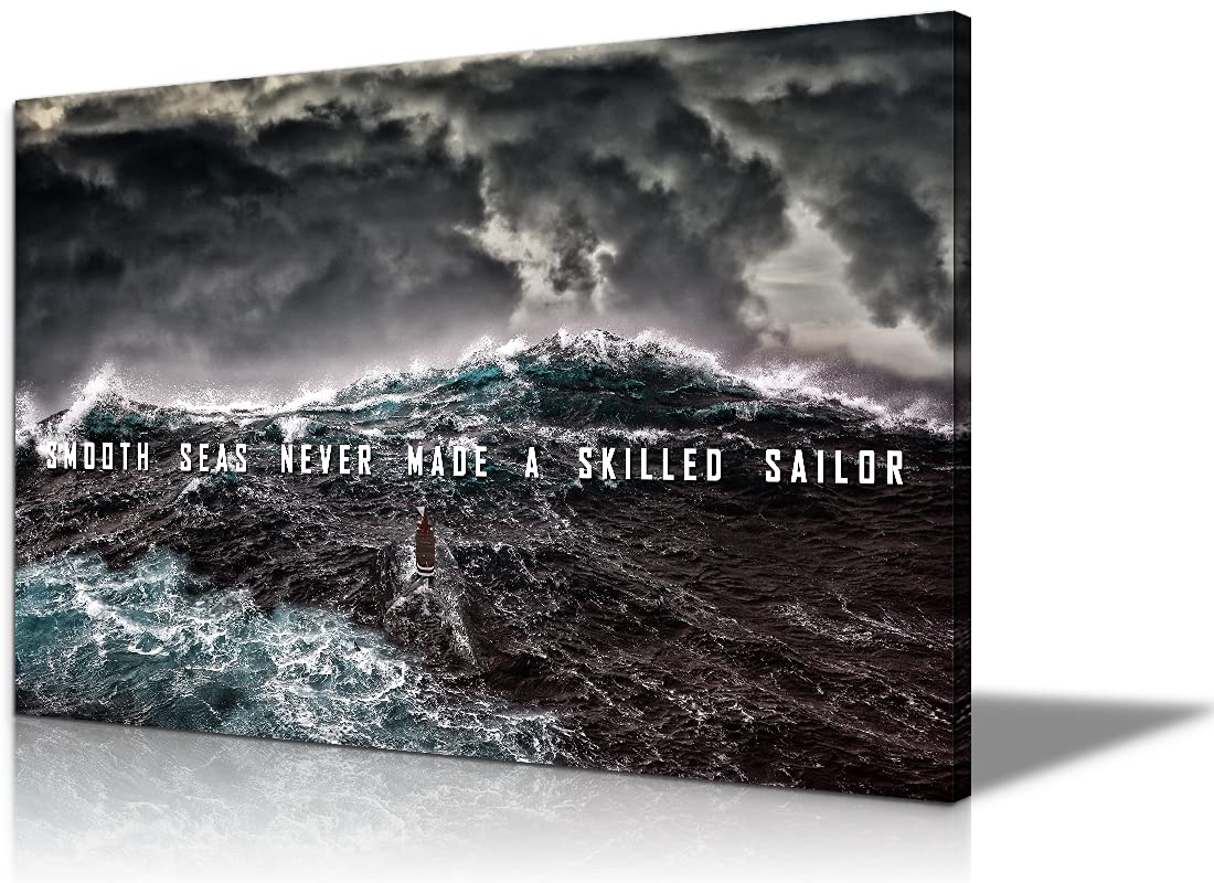 Motivational Wall Art for Office & Home - 28x40 Inch Inspirational Quotes Canvas Print - Positive Affirmations Decor for Living Room, Bedroom or Workspace - Smooth Sea Themed Wall Decor for Motivation & Productivity