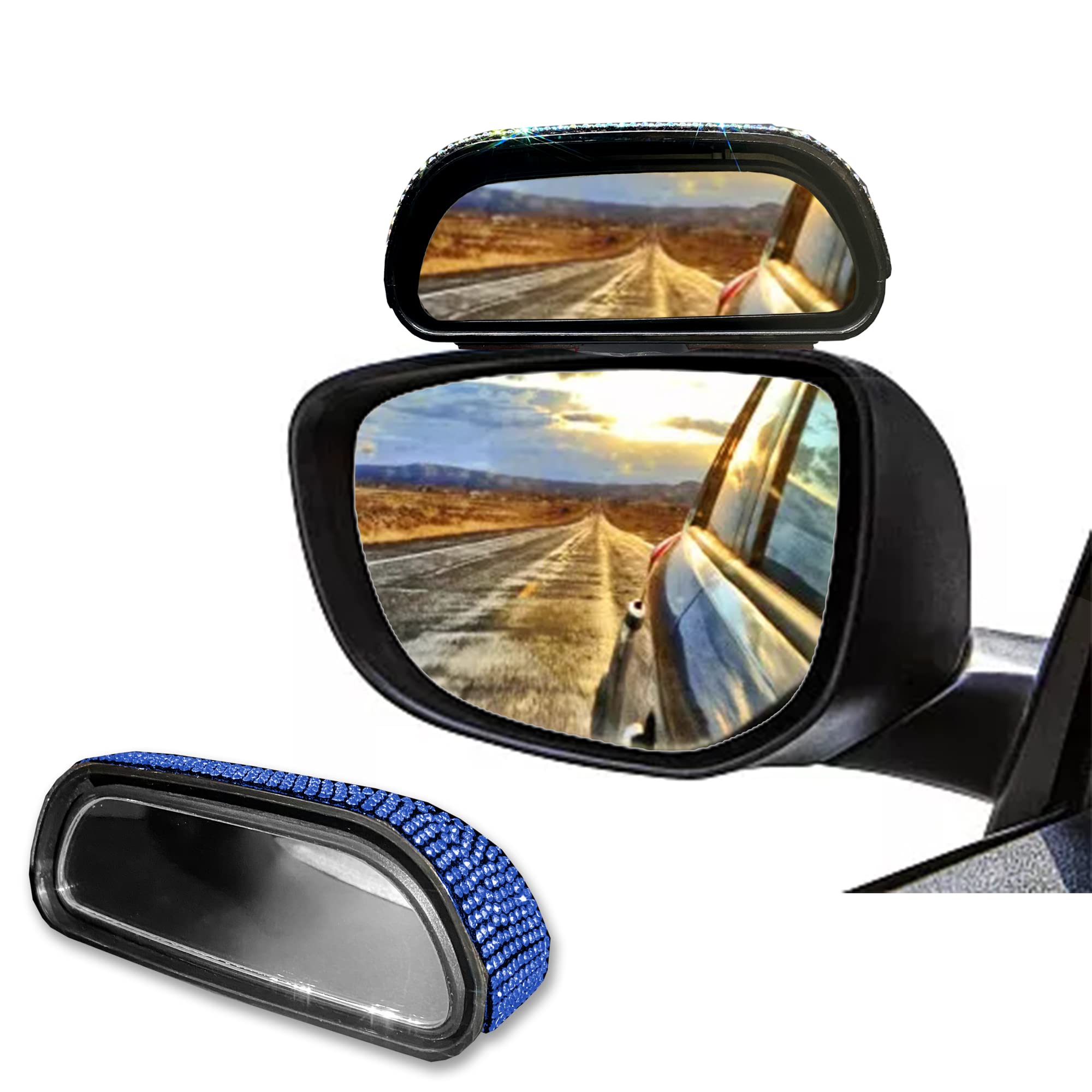 1PCS Blind Spot Car Mirror - Shiny Crystal Wide Angle Convex Auxiliary Mirror, Adjustable Left & Right for Cars, SUVs, Trucks (Blue) - Enhance Safety & Visibility for Lane Changes & Parking
