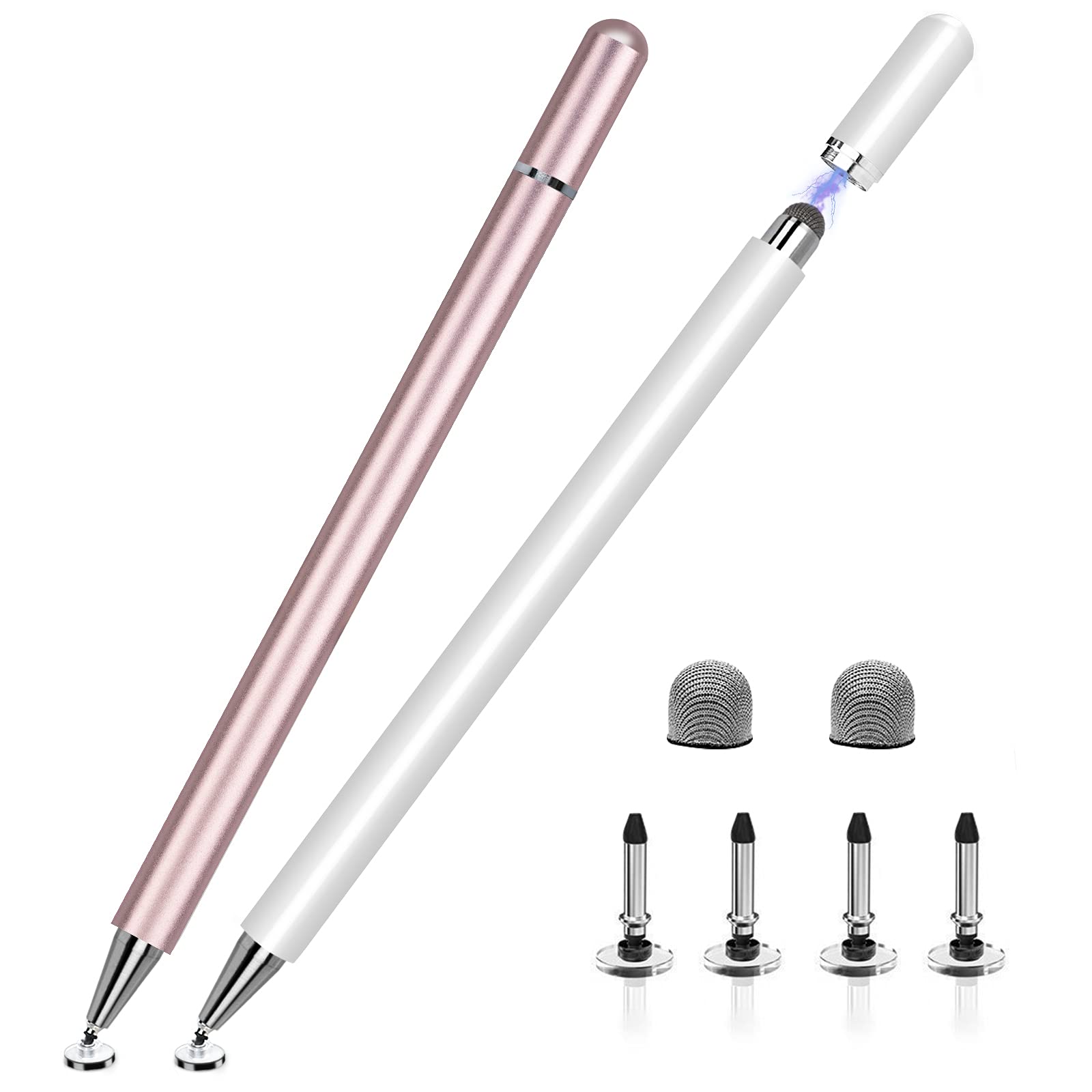 LIBERRWAY 2-in-1 Disc Stylus Pen for iPad, iPhone, Android & Chromebook - 2 Pack Magnetic Capacitive Stylus for Touch Screens (White & Rose Gold) - Perfect for Drawing, Note Taking & Digital Art