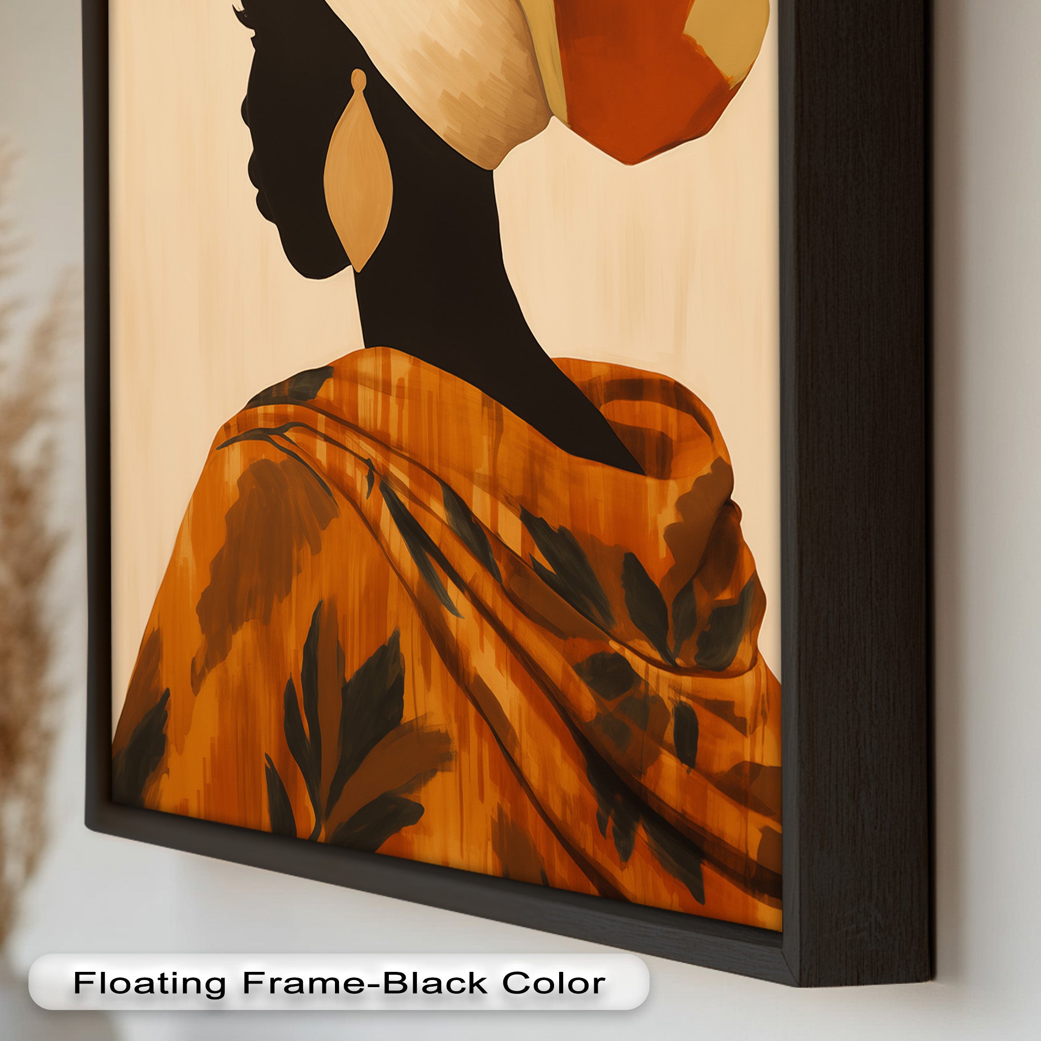 African Woman Silhouette Art - Handmade Framed Oil Painting Wall Decor for Living Room, Bedroom & Office | Unique Home Gift Idea