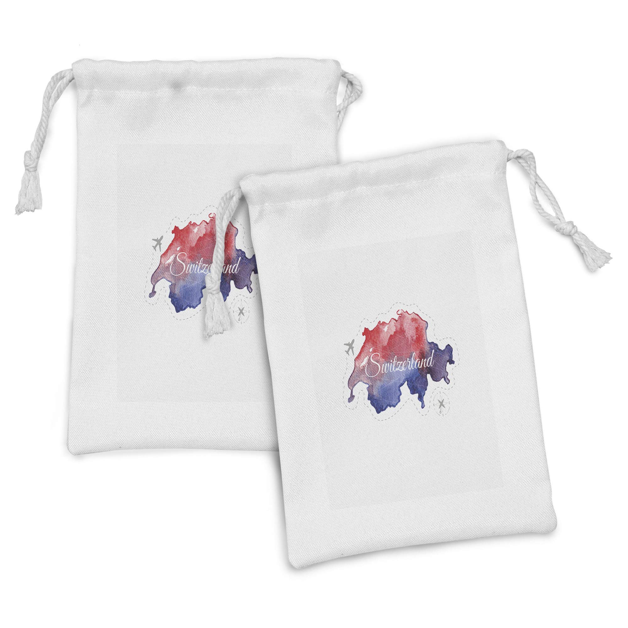 Ambesonne Switzerland Fabric Pouch Set of 2 - World Travel Themed Polygonal Style Drawstring Bags for Toiletries, Masks & Gifts (9