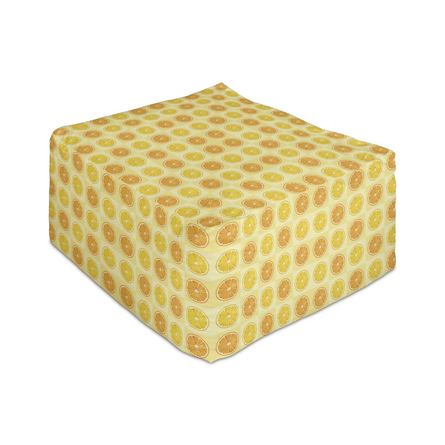Ambesonne Orange and Yellow Rectangle Pouf Ottoman - Citrus Fruit Print with Round Slices on Squares Design - 25