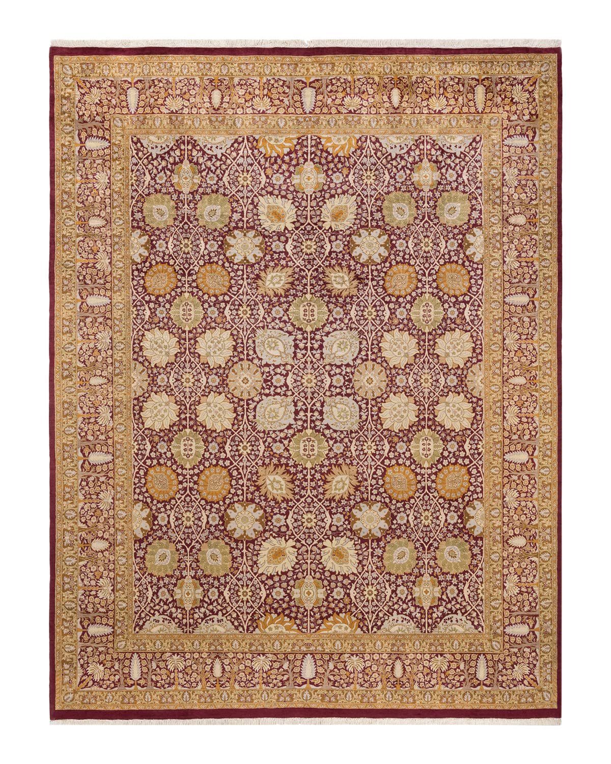 Handmade Traditional Oriental Mogul Purple 8x10 Wool Area Rug - One of a Kind Hand Knotted Solo Rugs for Living Room, Bedroom & Home Decor