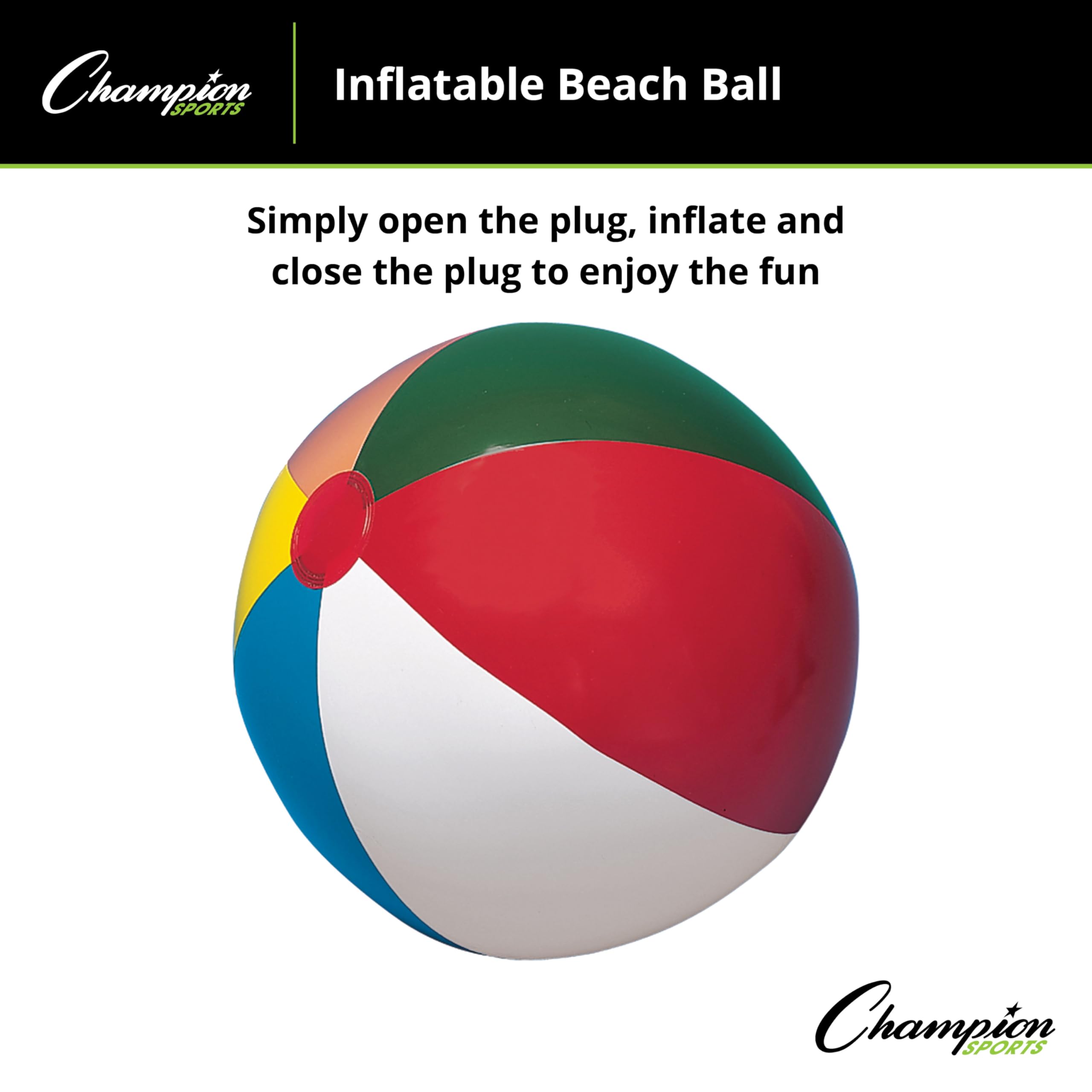 Champion Sports Beach Ball - Inflatable Volleyball for Pool, Beach & Outdoor Games - Fun Summer Water Toy for Kids & Adults