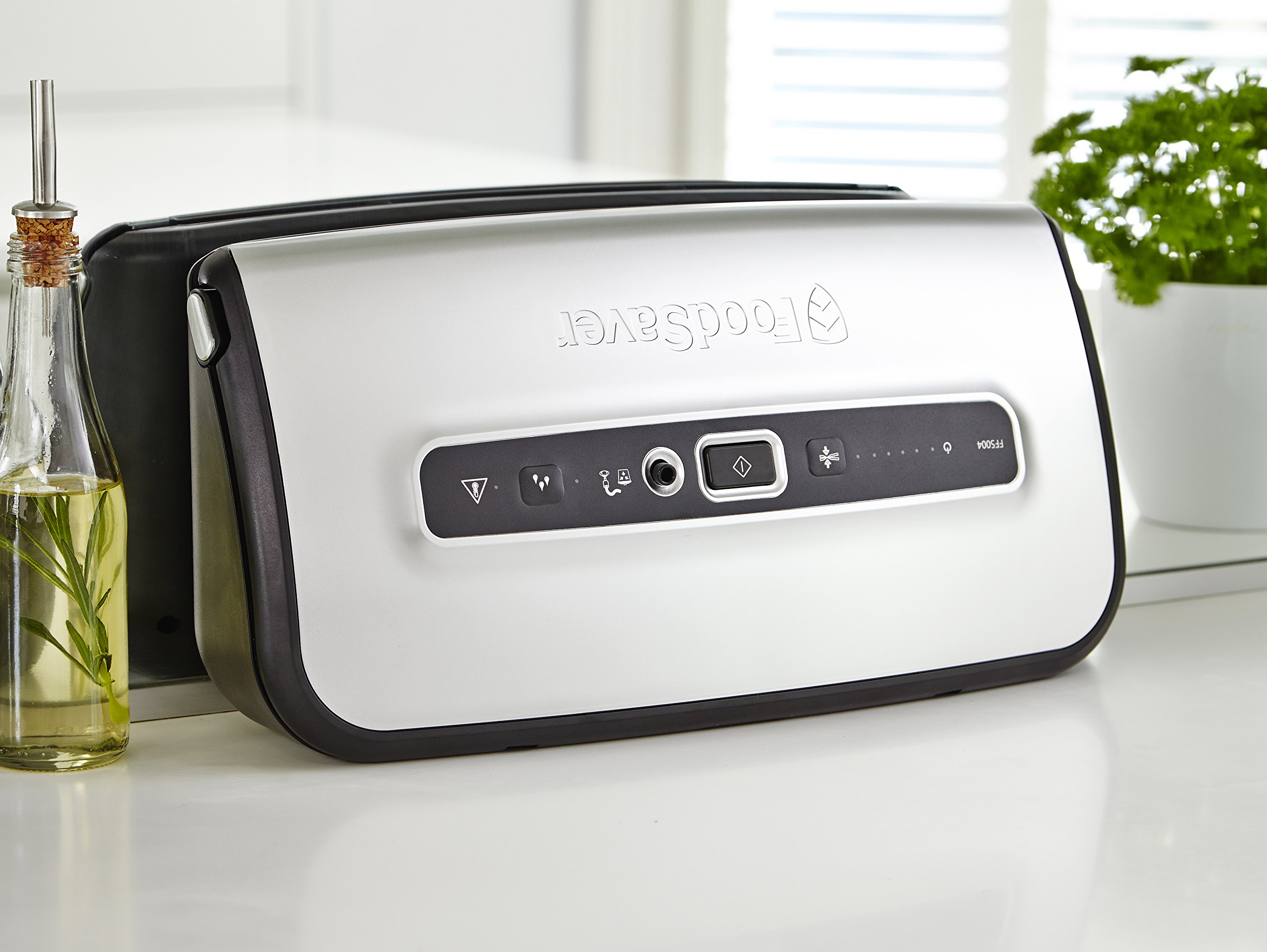 FoodSaver FFS016X Vacuum Sealer Machine for Dry and Wet Food - Built-in Cutter, Roll Holder, Automatic Sealing with Suction Function - Includes Tube Adapter & Accessories - Perfect for Meal Prep, Sous Vide, and Food Storage (Silver)