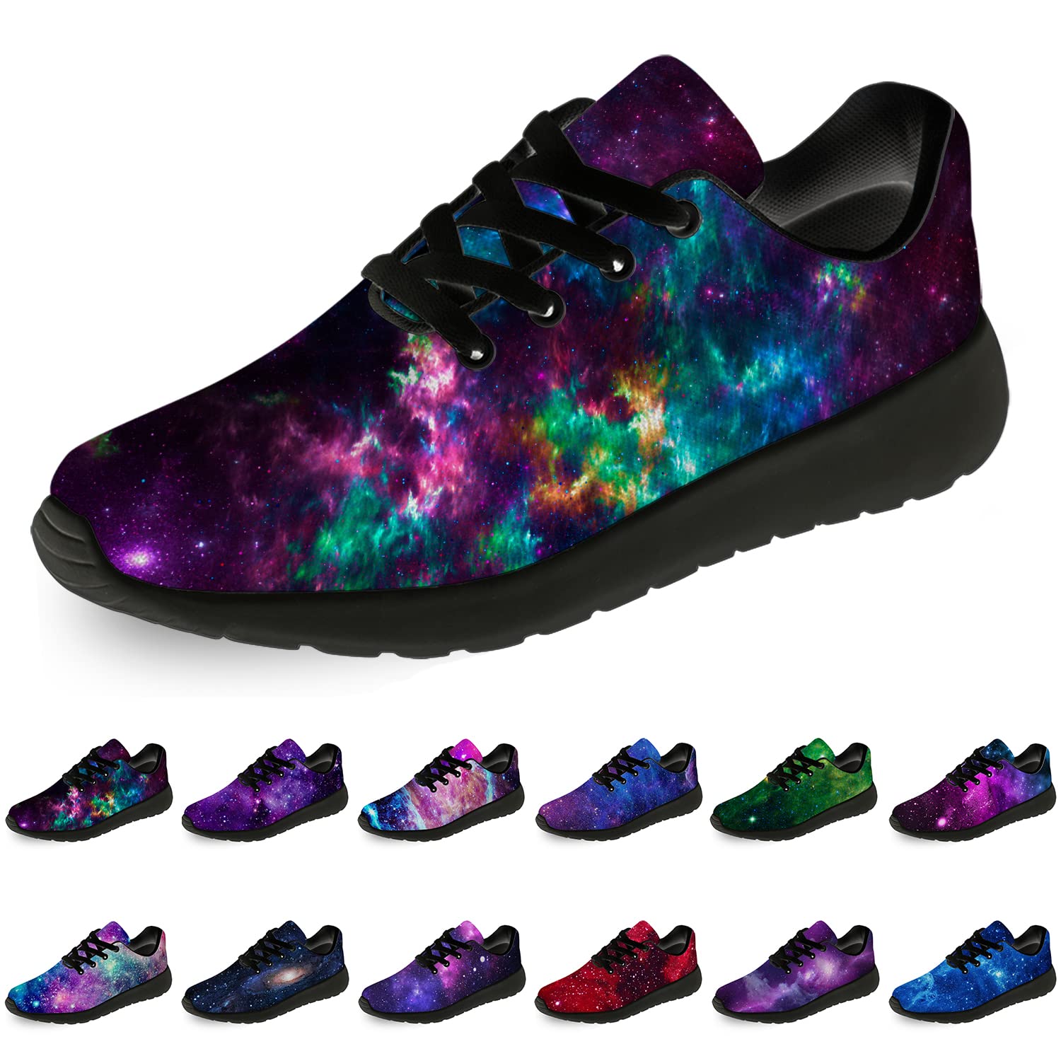 Galaxy Running Shoes for Women & Men - Lightweight Walking & Tennis Sneakers with Rainbow Space Nebula Design - Perfect for Jogging, Gym, Casual Wear - Size 4 Men/6 Women in Black