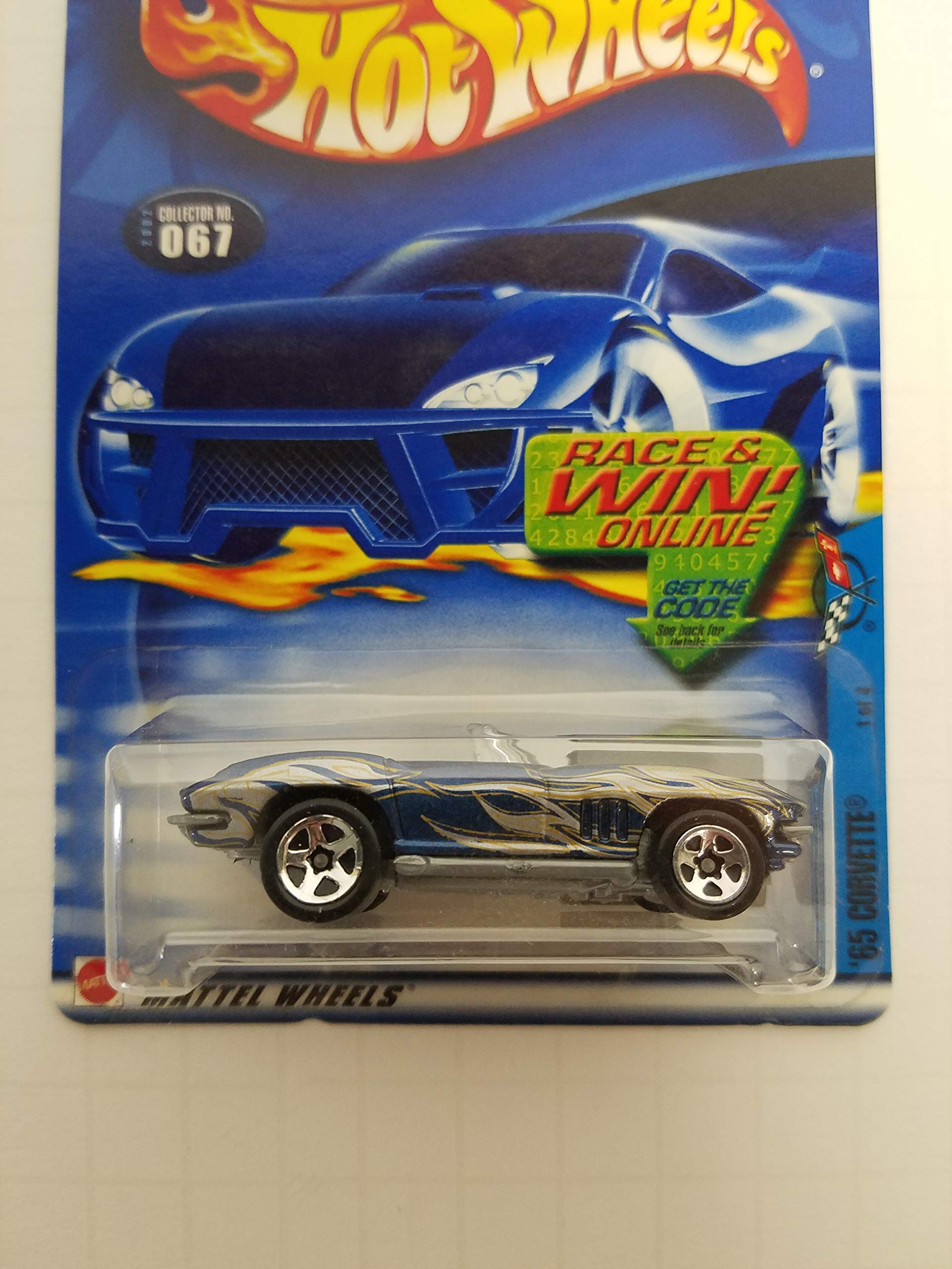 2002 Hot Wheels 65 Corvette Diecast Car 1/64 Scale Model No.067 - Collectible Toy for Display, Racing Games & Gift Giving