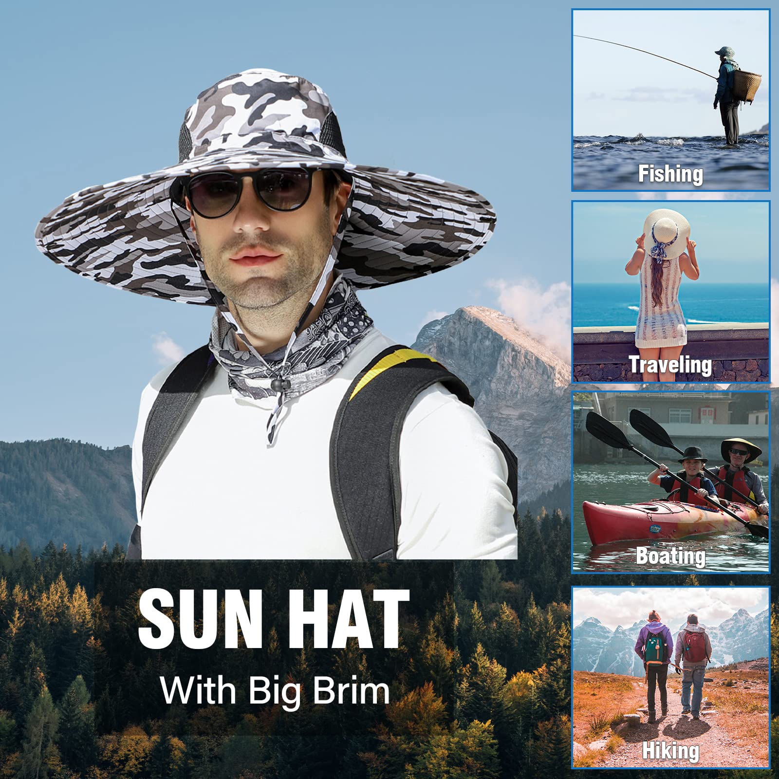 Wide Brim Sun Hat for Men & Women - UPF 50+ UV Protection Fishing Bucket Hat, Safari & Cowboy Style Summer Outdoor Hat | Perfect for Beach, Hiking, Gardening & Travel