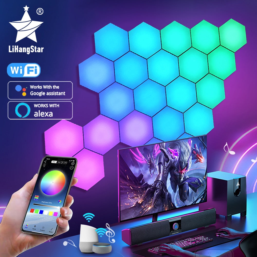 RGB LED Hexagon Gaming Light with APP & Remote Control - Smart Ambient Lighting for Gaming Room, Bedroom & Home Decor