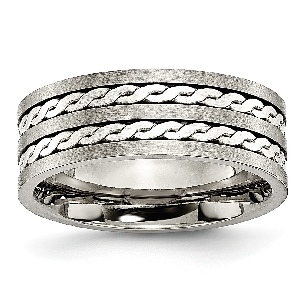 ICE CARATS Titanium Brushed 925 Sterling Silver Braided Inlay 8mm Wedding Ring Band - Women's Precious Metal Fine Jewelry - Perfect Gift for Her - Ideal for Weddings, Anniversaries & Special Occasions
