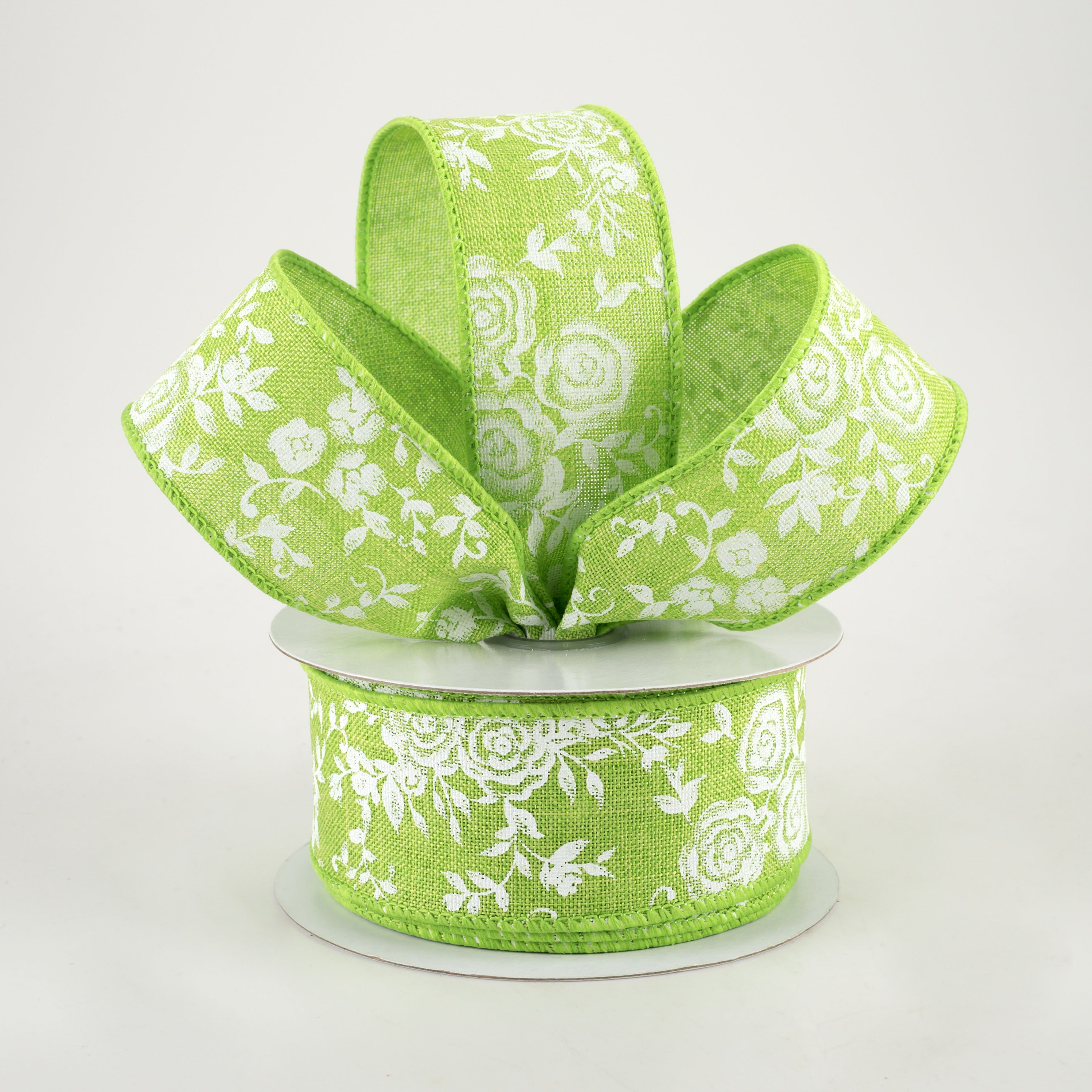 1.5 Inch Mini Roses Ribbon - Lime Green (10 Yards) for Gift Wrapping, Wedding Decorations, and DIY Crafts