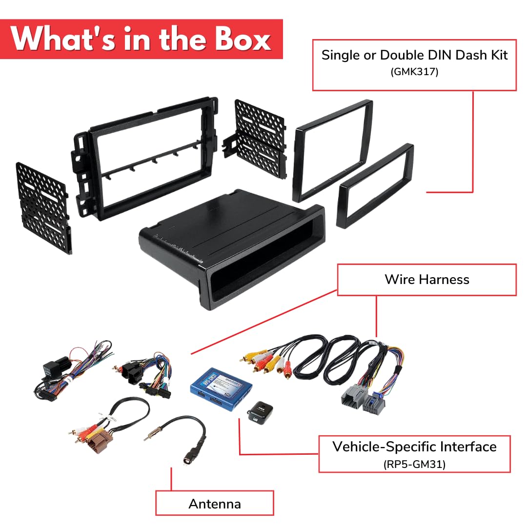 Single/Double DIN Car Stereo Dash Kit for 2007-2013 Chevy Silverado Tahoe Suburban Yukon & GMC Sierra - Retains Factory Radio Controls, Steering Wheel Buttons & Backup Camera | Perfect for Upgrading Your Truck or SUV Audio System