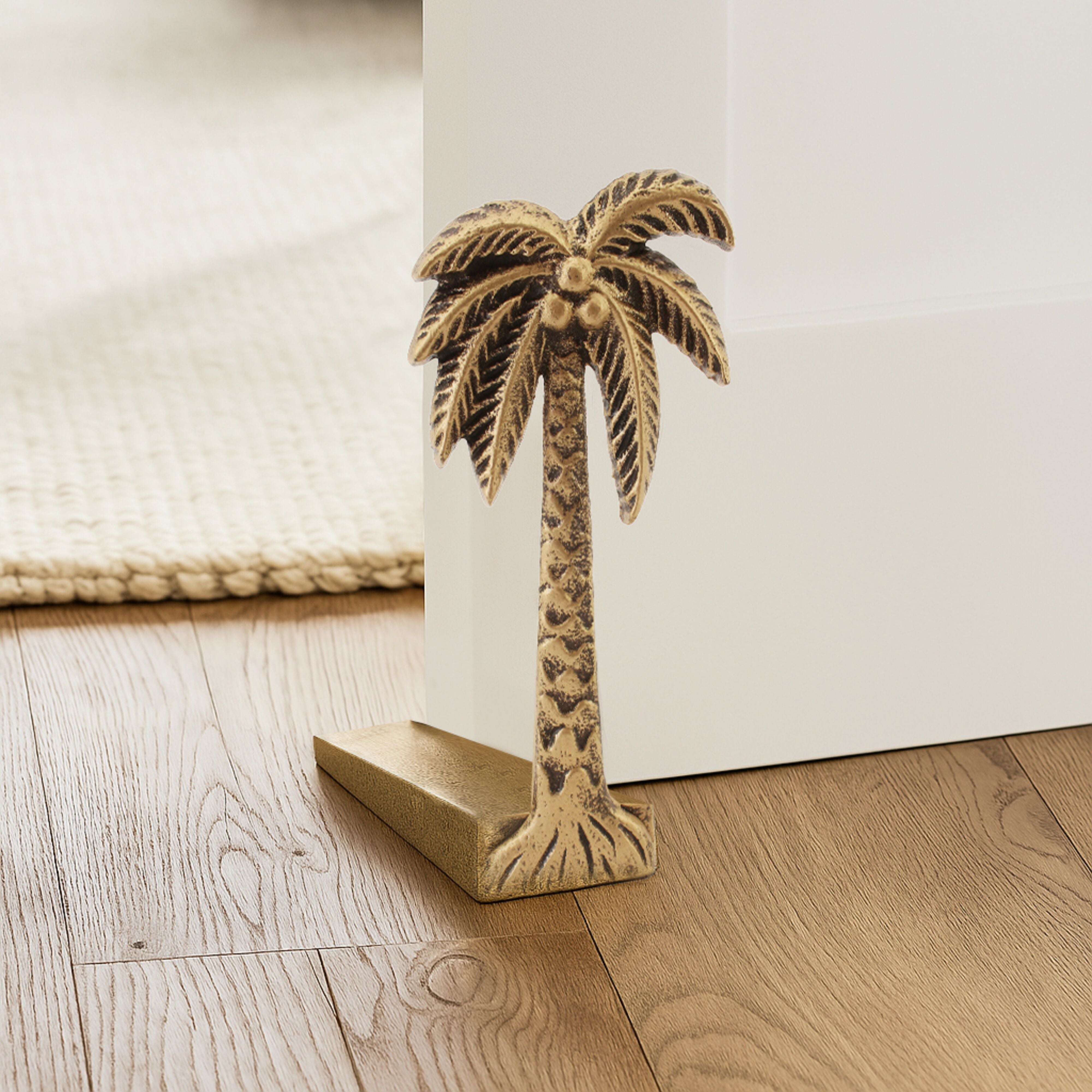 Antique Brass Door Stopper - Heavy Duty Palm Design for Sliding Doors, Home & Office Use - Decorative and Functional Door Wedge for Safety and Convenience