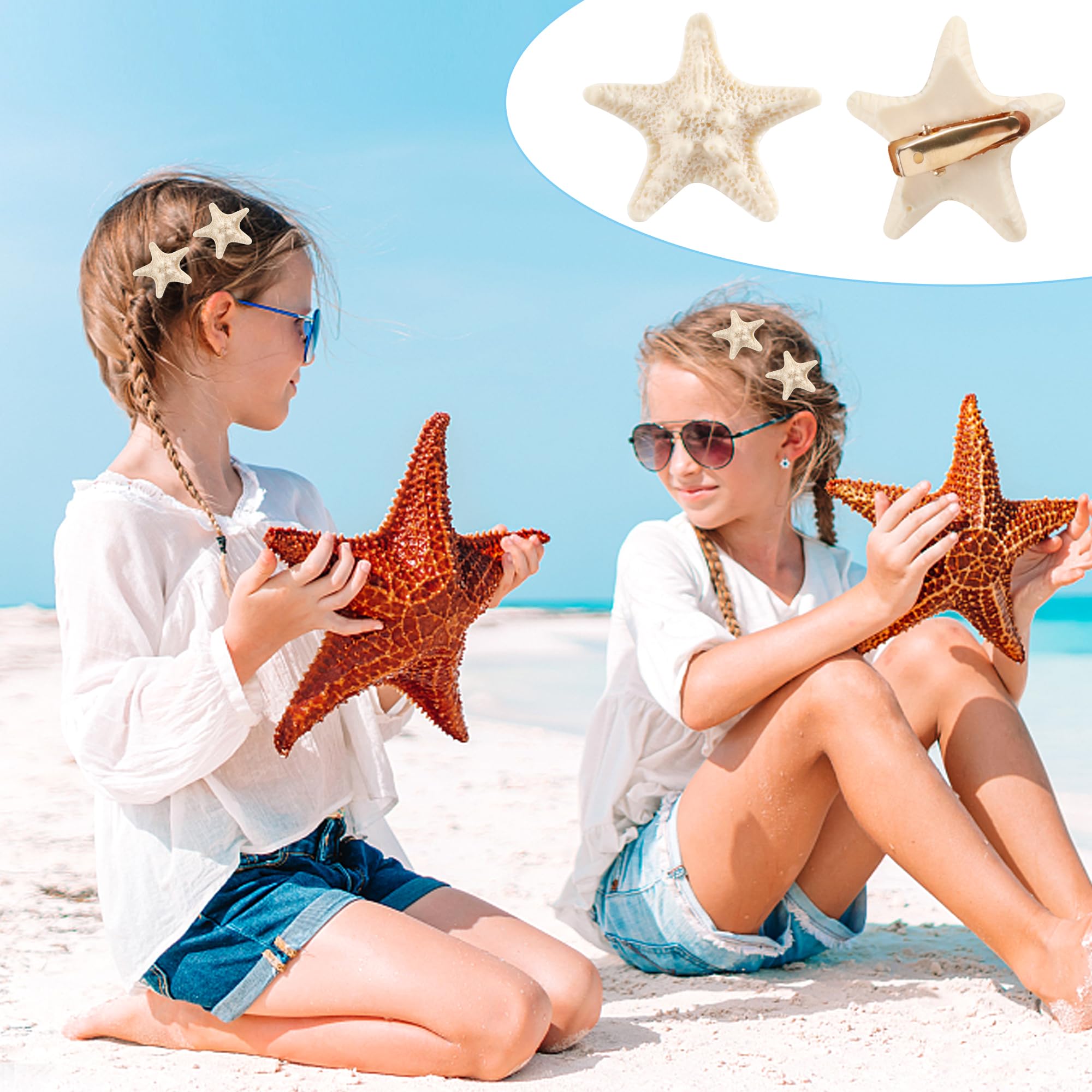 10PCS Cute Starfish Resin Hair Clips & Mermaid Alligator Clips - Beach Hair Accessories for Women & Girls - Perfect for Beach Parties, Vacations & Summer Outfits