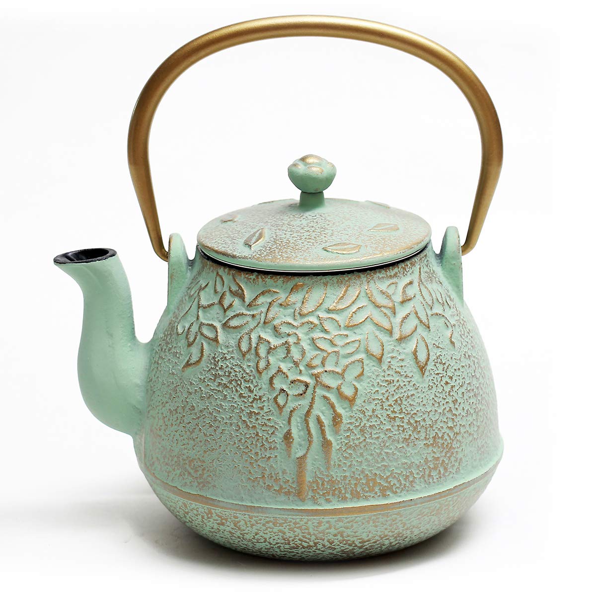 TOPTIER Cast Iron Tea Kettle for Stove Top - 22 oz Stovetop Safe Teapot with Removable Infuser for Loose Leaf Tea - Light Green - Perfect for Home Brewing, Tea Ceremonies & Gift Giving