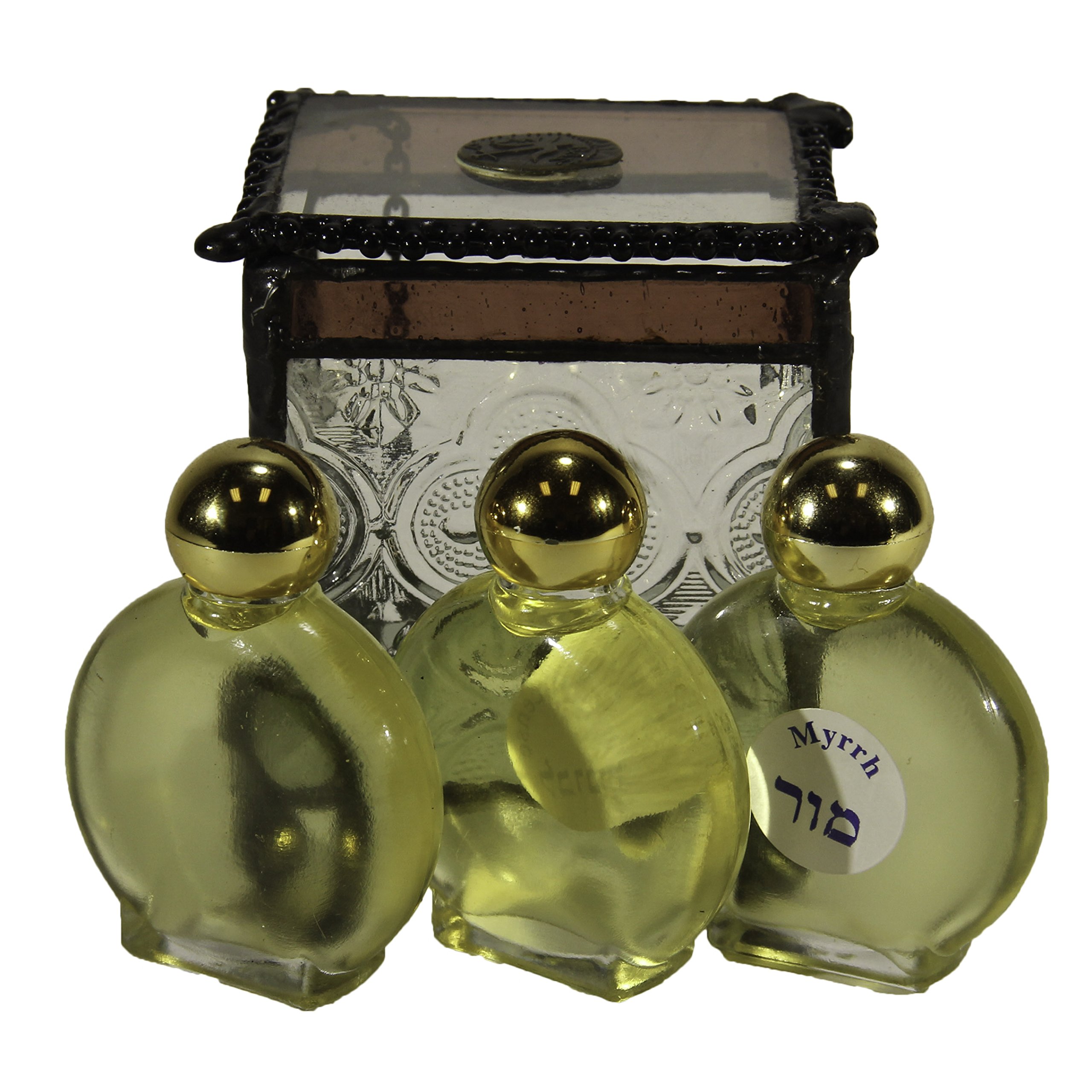 Frankincense Myrrh & Rose of Sharon Anointing Oil Set - 3 Bottle Glass Gift Box for Spiritual Healing, Prayer & Worship Ceremonies