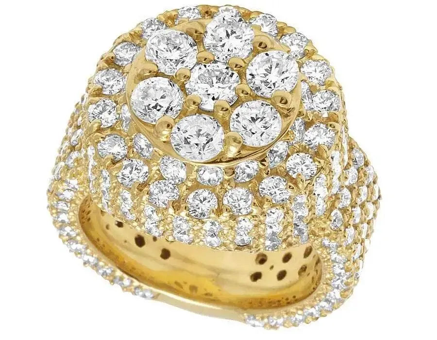 14K Yellow Gold Men's Lab Grown Diamond Pinky Ring - 9.25ct CVD/HPHT Round 3D Cluster (Size 18mm) | Elegant Jewelry Gift for Weddings, Anniversaries & Special Occasions