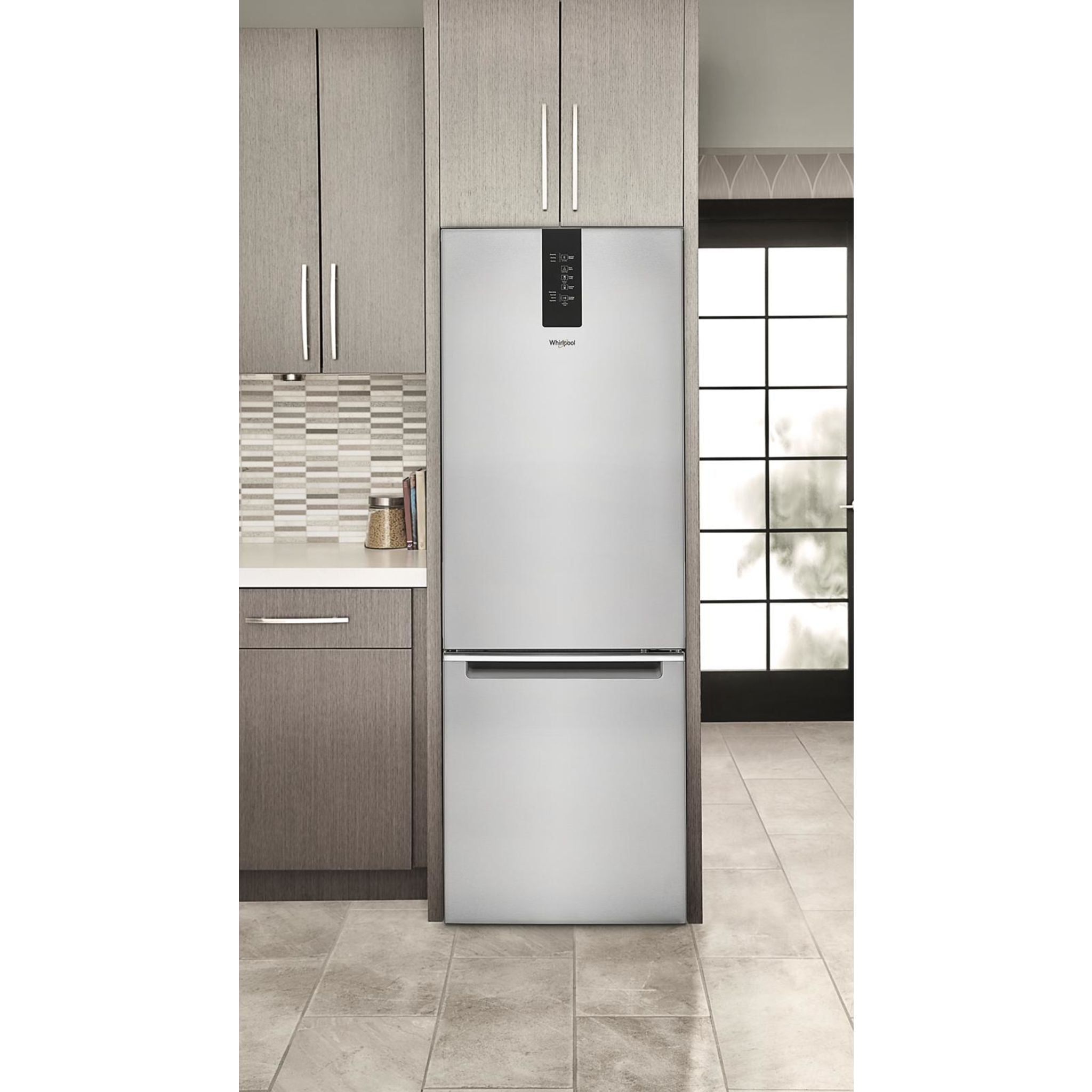 Whirlpool WRB543CMJZ Bottom Mount Refrigerator - 25.5 Cu. Ft. Stainless Steel French Door Fridge with Adjustable Shelves & Humidity-Controlled Crisper for Modern Kitchen & Open Floor Plan Homes