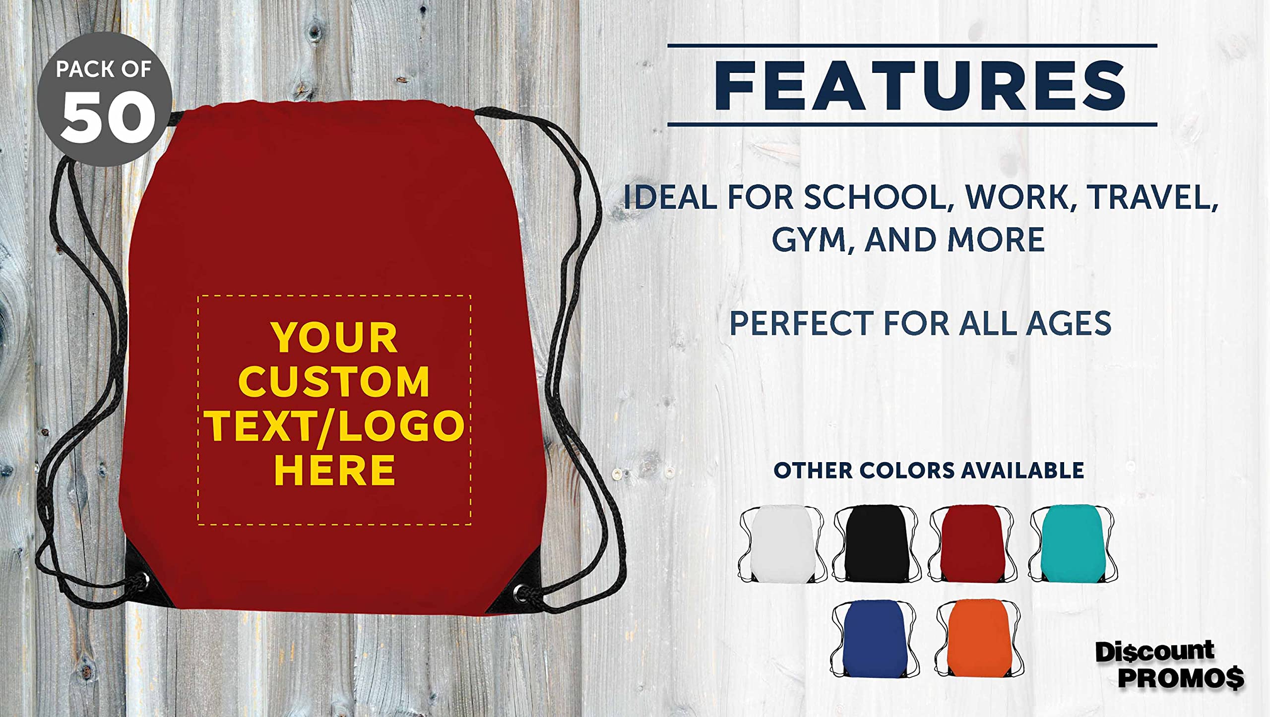 Custom Drawstring Backpack with Black Trim - 50 Pack Bulk Order, Water Resistant & Personalized - Ideal for Gym, Camping, Beach & Outdoor Sports - Red Backpacks for Team Events, School Activities & Corporate Giveaways
