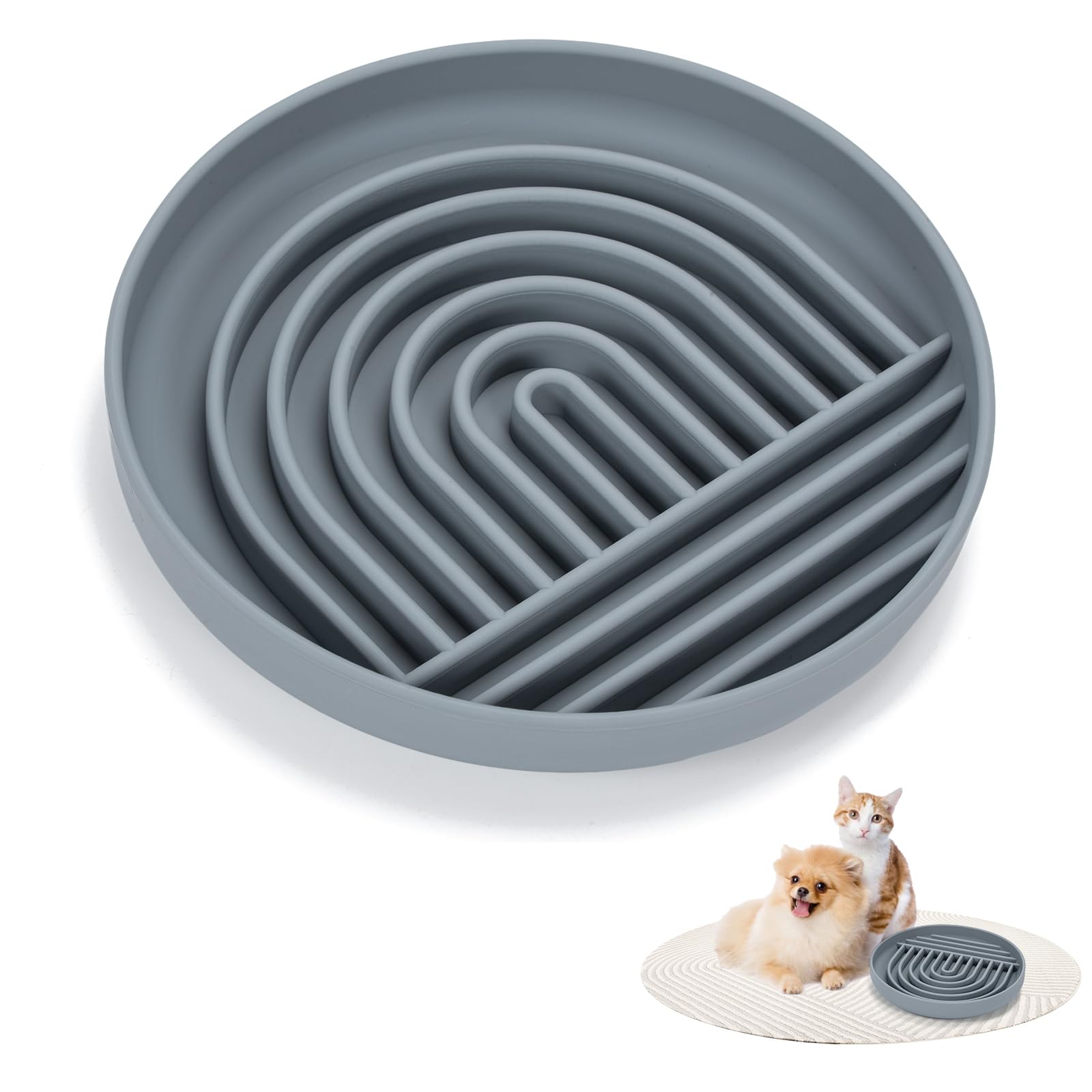 **Slow Feeder Dog Bowl - Non-Slip Silicone Maze Bloat Stop Pet Food Dish - Anti-Choking & Gulping for Medium & Large Dogs (Grey) - Perfect for Fast Eaters & Digestive Health**