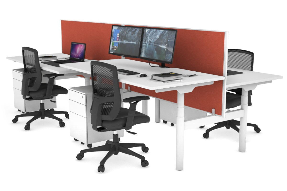 Flexi Premium Height Adjustable 4-Person H Bench Workstation - White Frame [1200L x 800W with Cable Management] - Ideal for Office, Coworking Spaces & Collaborative Work Environments