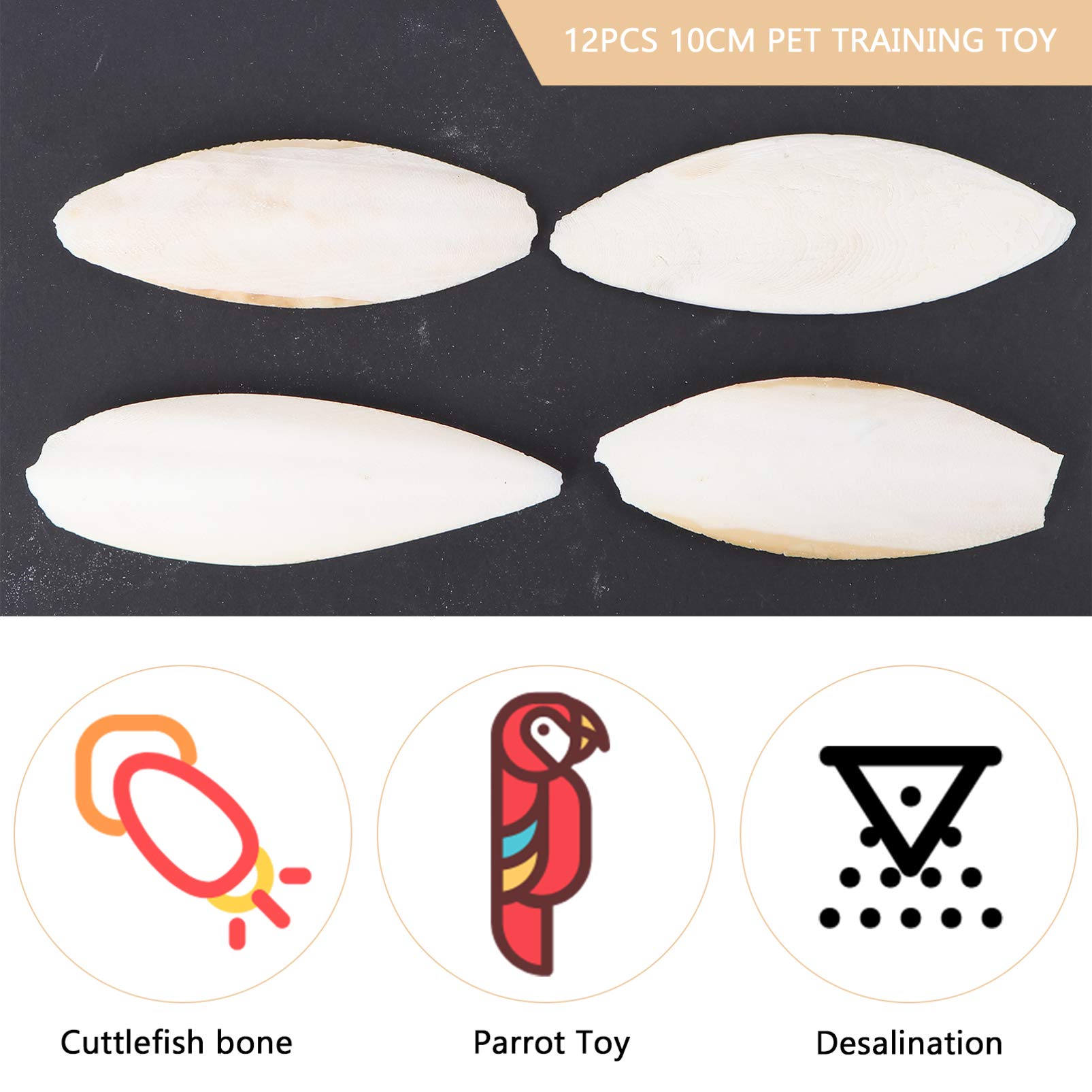 POPETPOP 12-Piece Bird Cuttle Bone Beak Grinder - Natural Parrot Chew Toy for Beak Trimming, Calcium Supplement & Pet Training | Size Variations | Perfect for Cage Enrichment & Bird Dental Care
