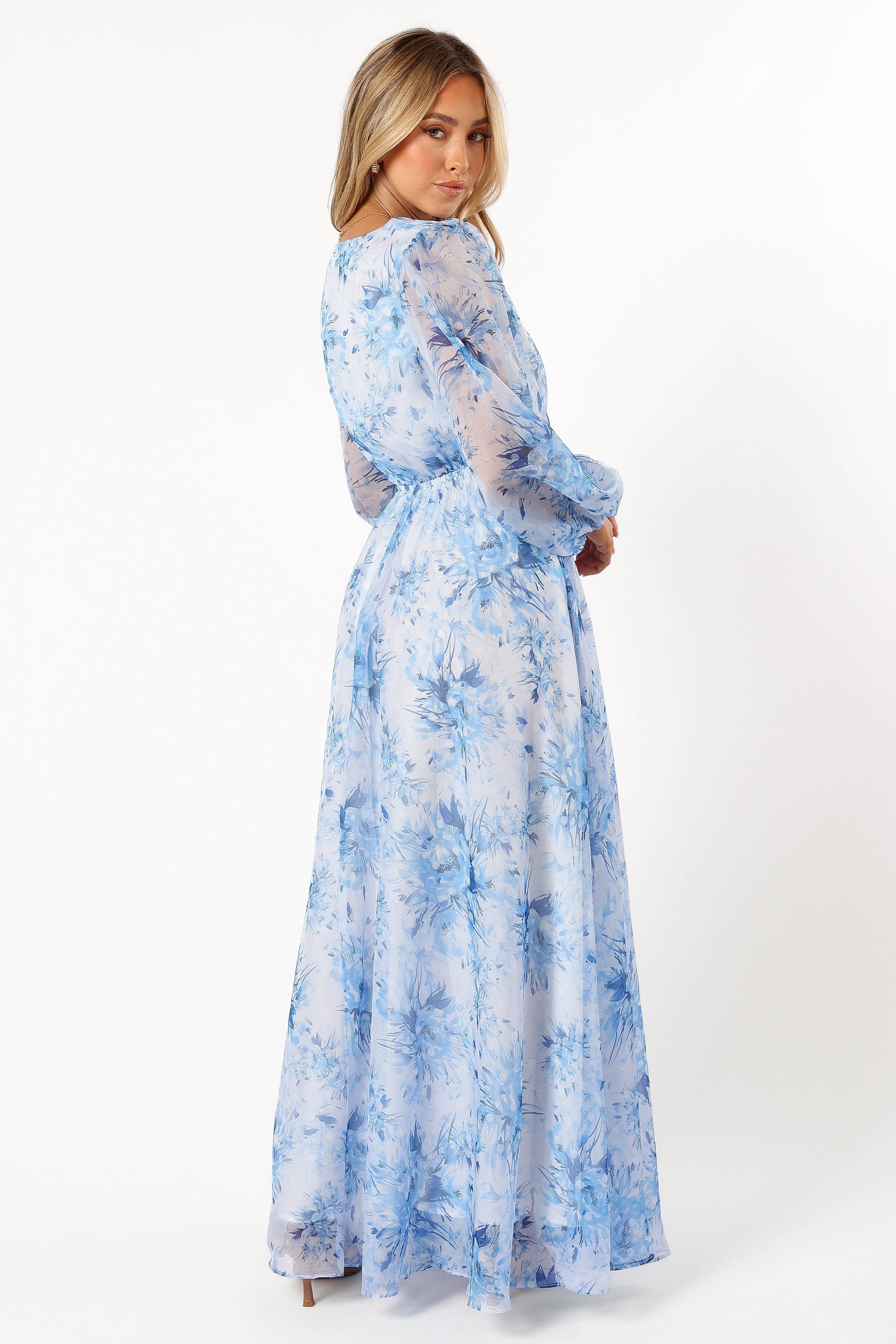 Anisa Maxi Dress - Blue Floral Print Women's Long Dress for Summer, Beach, Vacation & Casual Wear | Flowy Boho Style with V-Neck & Side Slits