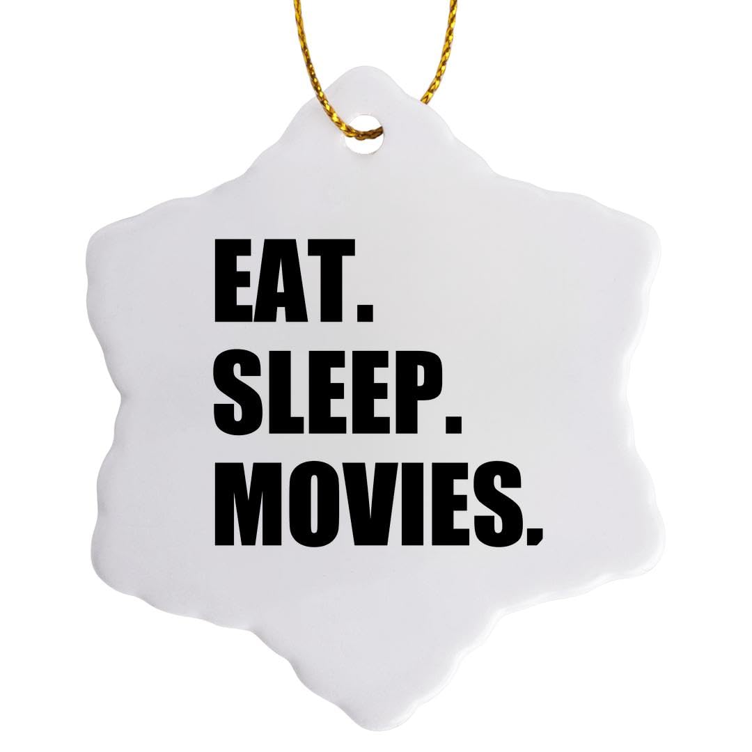 3D Rose 'Eat Sleep Movies' Snowflake Ornament - Perfect Gift for Film Makers, Movie Buffs & Critics - Christmas Tree Decor for Cinema Lovers
