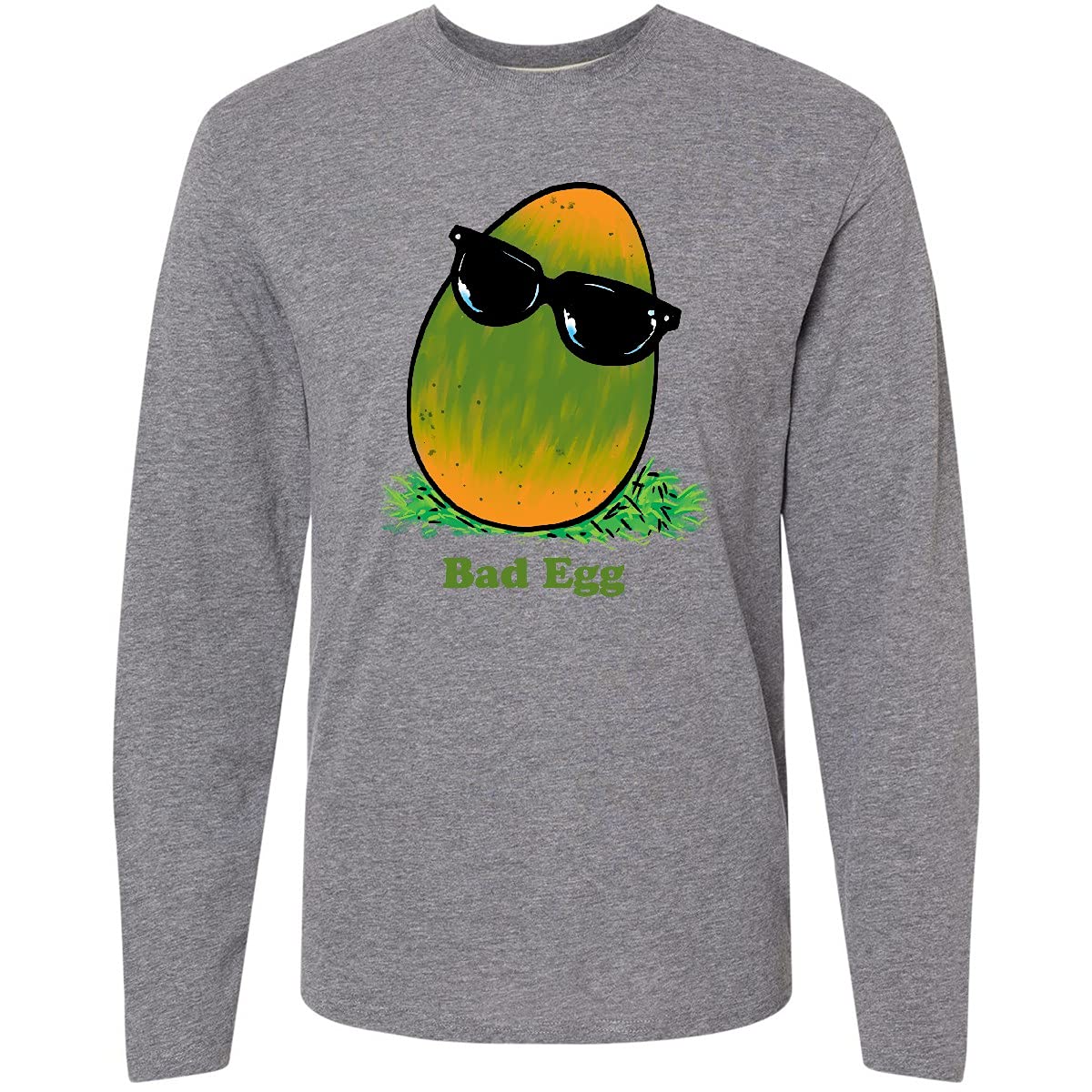Inktastic Easter Green and Yellow Bad Egg with Sunglasses Graphic Long Sleeve T-Shirt - Funny Easter Party Outfit & Spring Festival Apparel for Men Women