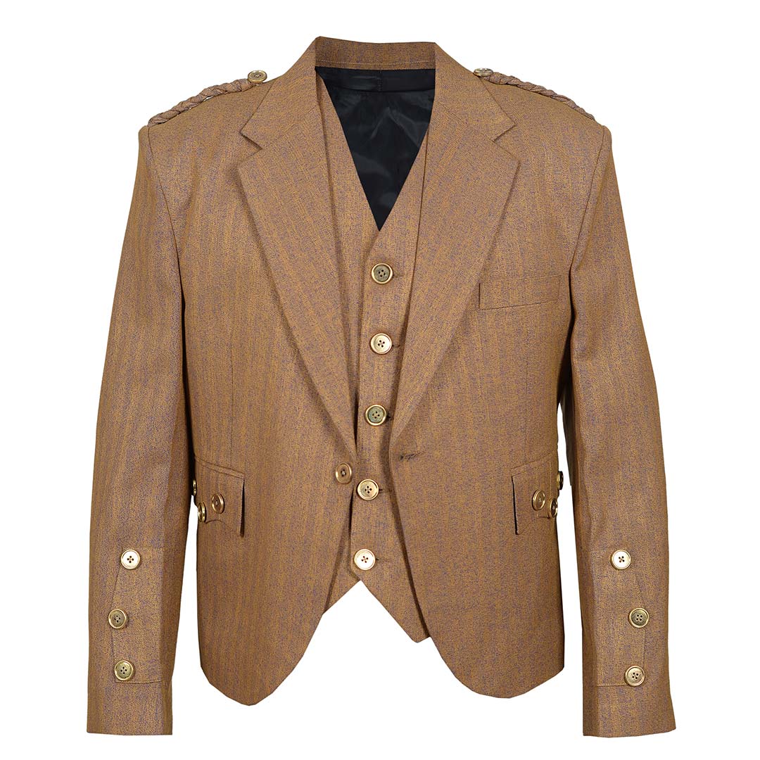 Argyll Jacket with Waistcoat Vest - Brown Serge Wool Blazer for Men | Formal & Business Attire | Wedding, Office & Special Occasions
