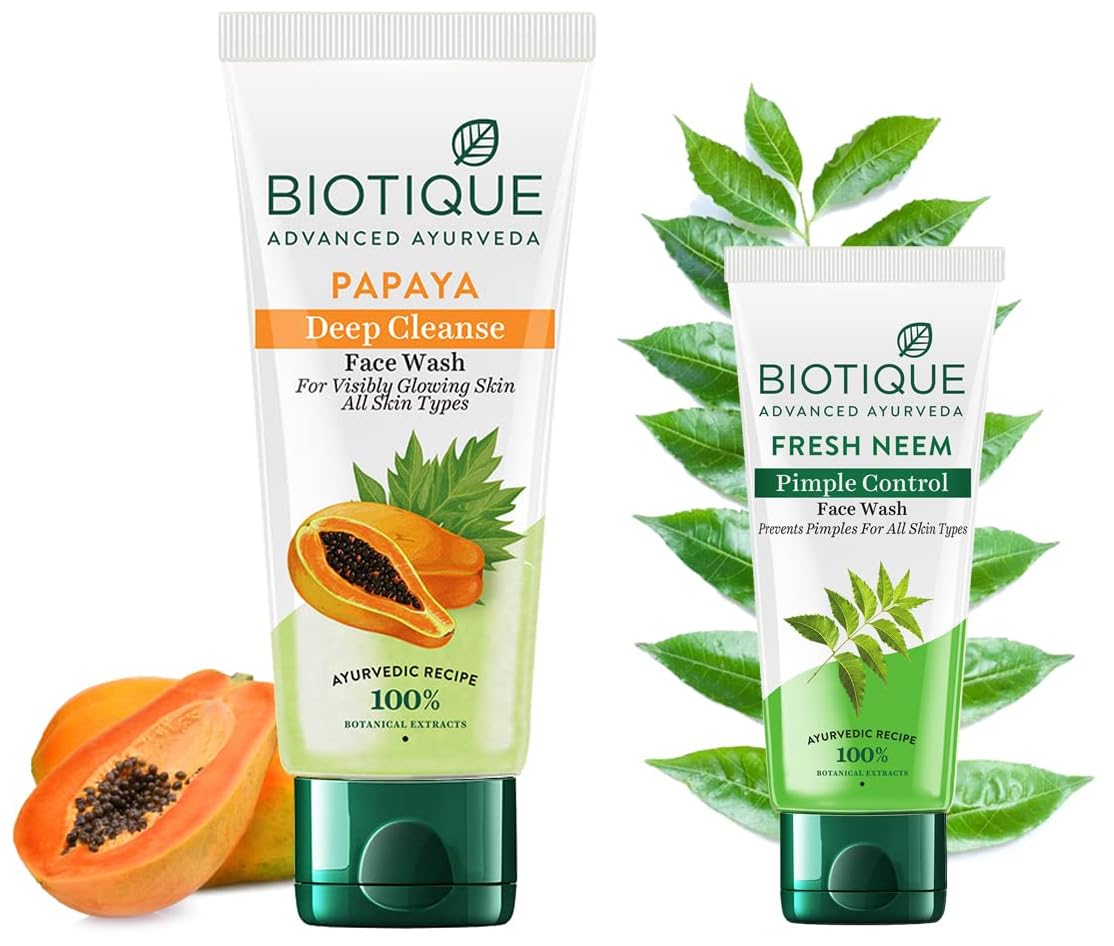 Biotique Bio Papaya & Neem Face Wash for All Skin Types - 150ml Each | Deep Cleansing, Purifying & Flawless Skin | Perfect for Daily Skincare Routine & Acne-Prone Skin