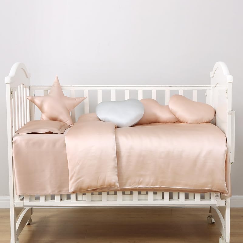 PROMEED 100% Pure Mulberry Silk Baby Crib Bedding Set - OEKO-TEX Certified 22 Momme 3-Piece Nursery Set with Duvet Cover, Fitted Sheet & Pillowcase for Boys & Girls (Champagne) | Luxury Soft Hypoallergenic Crib Set for Newborns & Infants