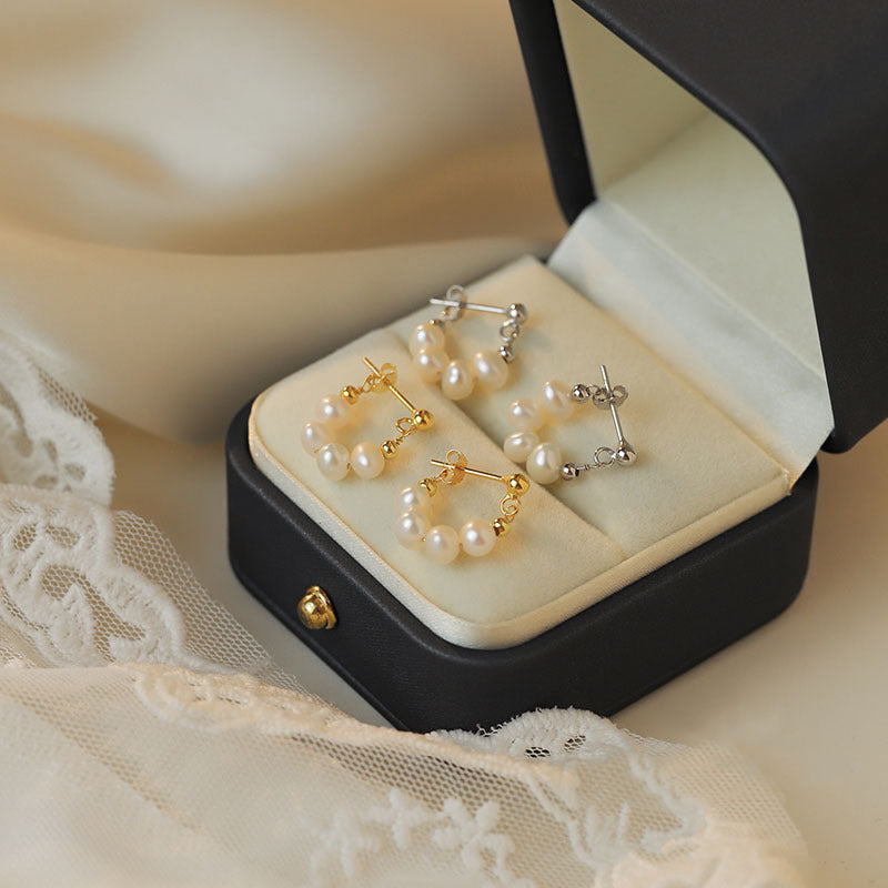 Freshwater Pearl Donut Gold Earrings for Women - 14K Gold Plated Dangle Earrings - Elegant Pearl Jewelry Gift for Birthday, Anniversary & Wedding | HE608 | Perfect for Office, Party & Special Occasions