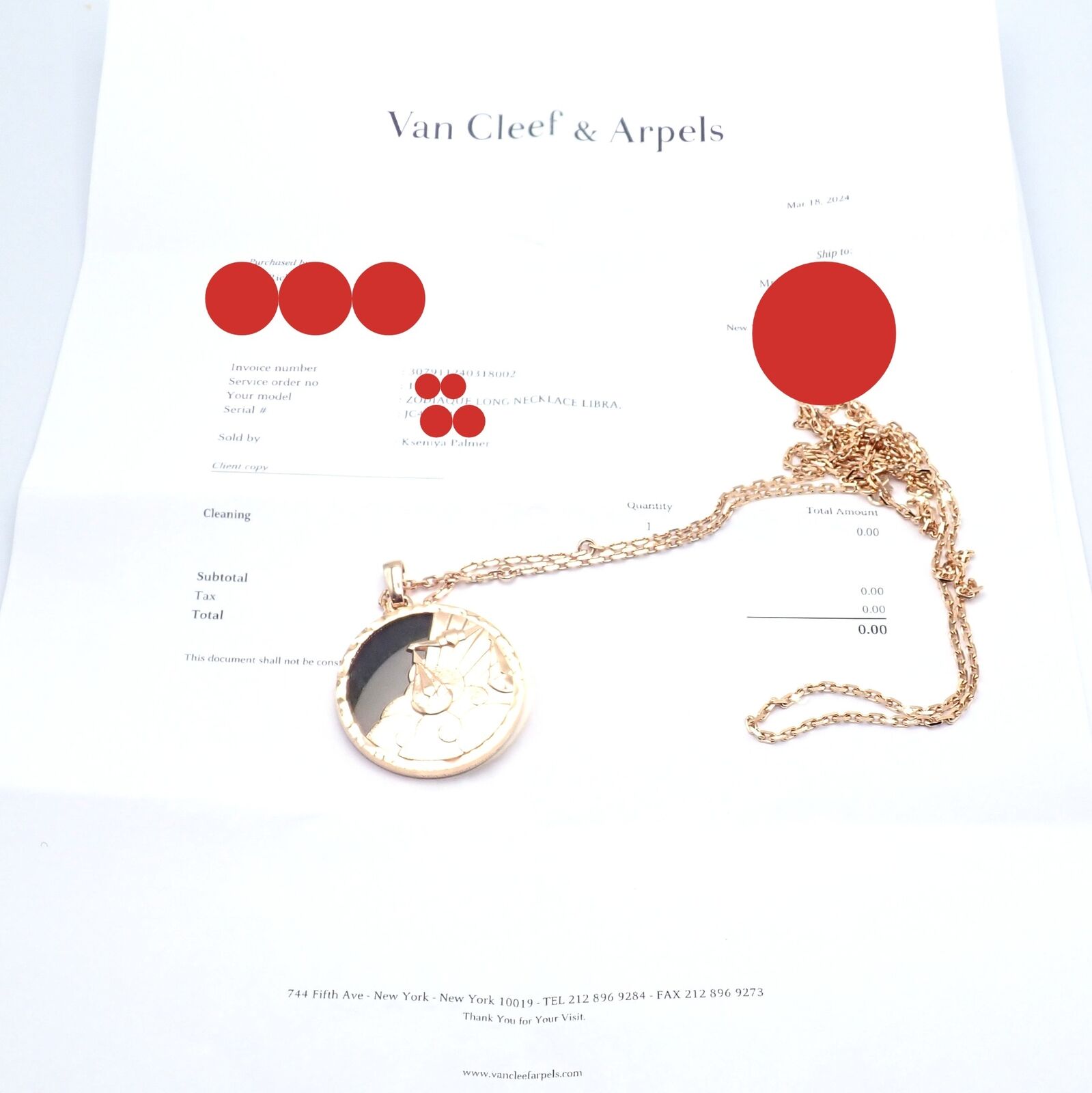 Van Cleef & Arpels 18K Rose Gold Libra Zodiac Pendant Necklace with Black Obsidian - Certified Luxury Jewelry for Women, Perfect Gift for Birthday & Anniversary