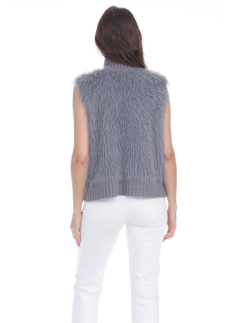 Eliza Women's Gray Faux Fur Sweater Vest - Cozy Winter Knit Cardigan for Casual Outfits & Layering