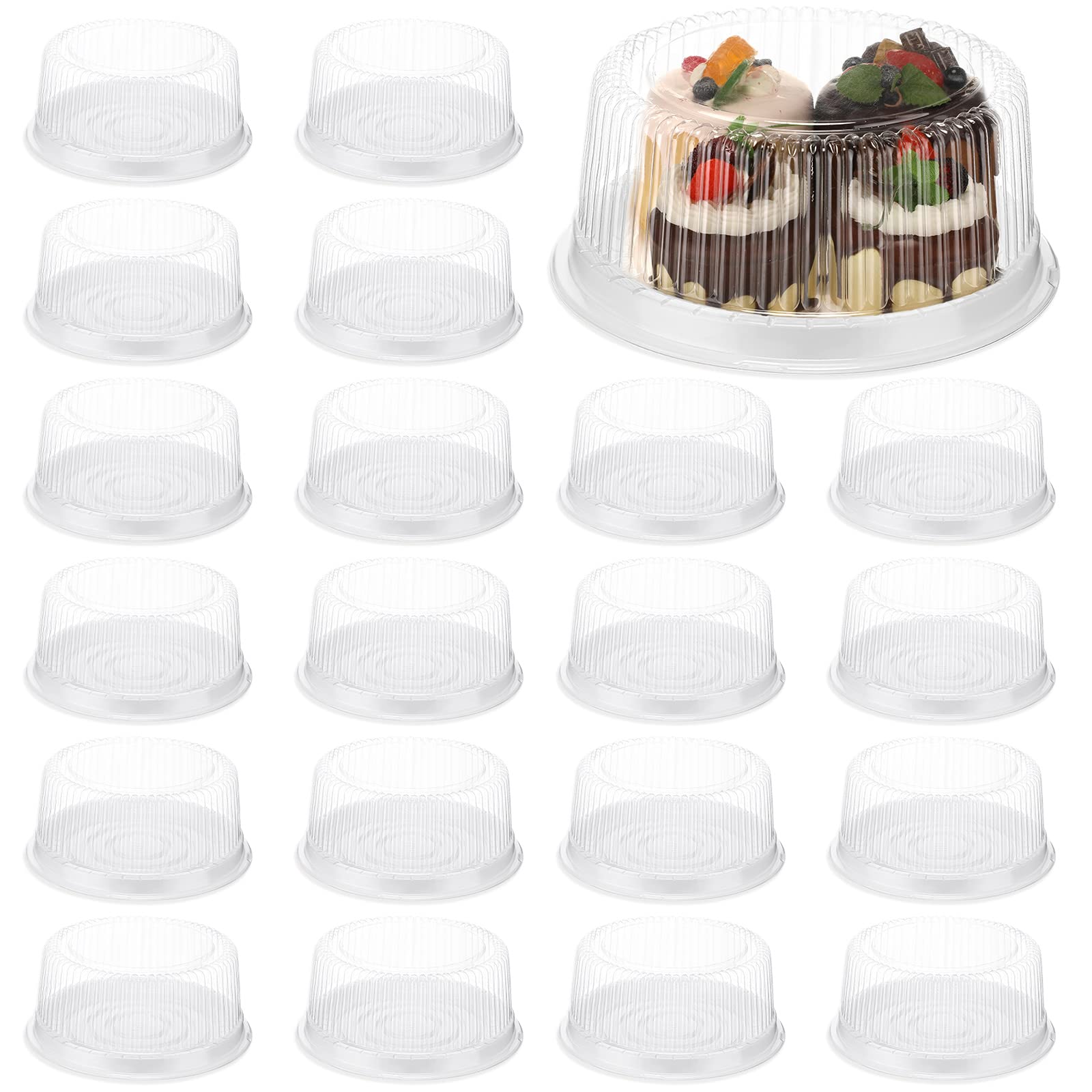 24-Piece 8-Inch Disposable Plastic Cake Containers with Clear Lids - Round Serving Trays for Party Food, Takeout, Catering & Dessert Display (White) - Perfect for Birthday Parties, Weddings, Bakery Storage & Food Presentation