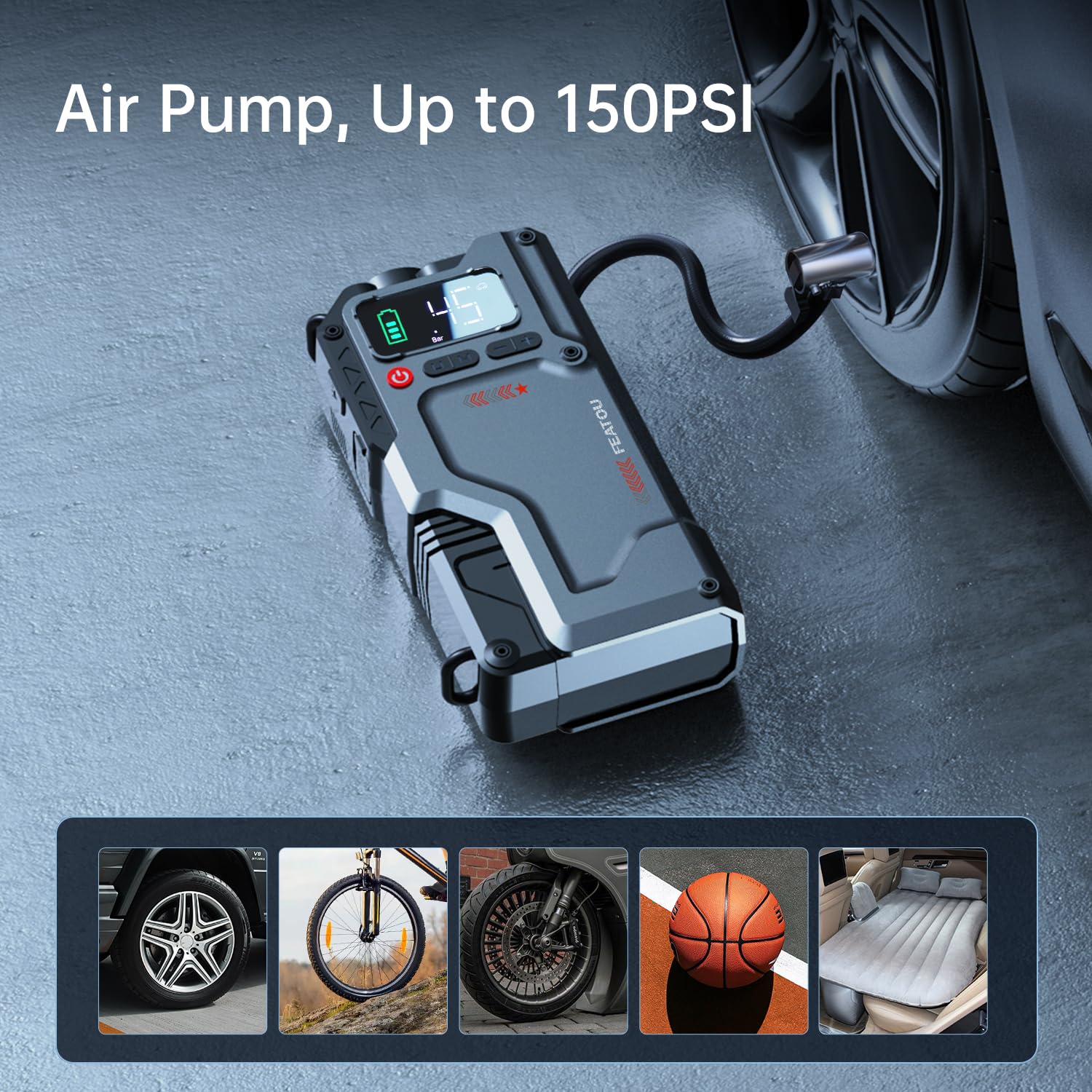3000A V5 Jump Starter with Built-in Air Compressor - Portable Car Battery Booster for Emergency Jump Starts, Tire Inflation - Perfect for Roadside Assistance, Camping, and Off-Road Adventures