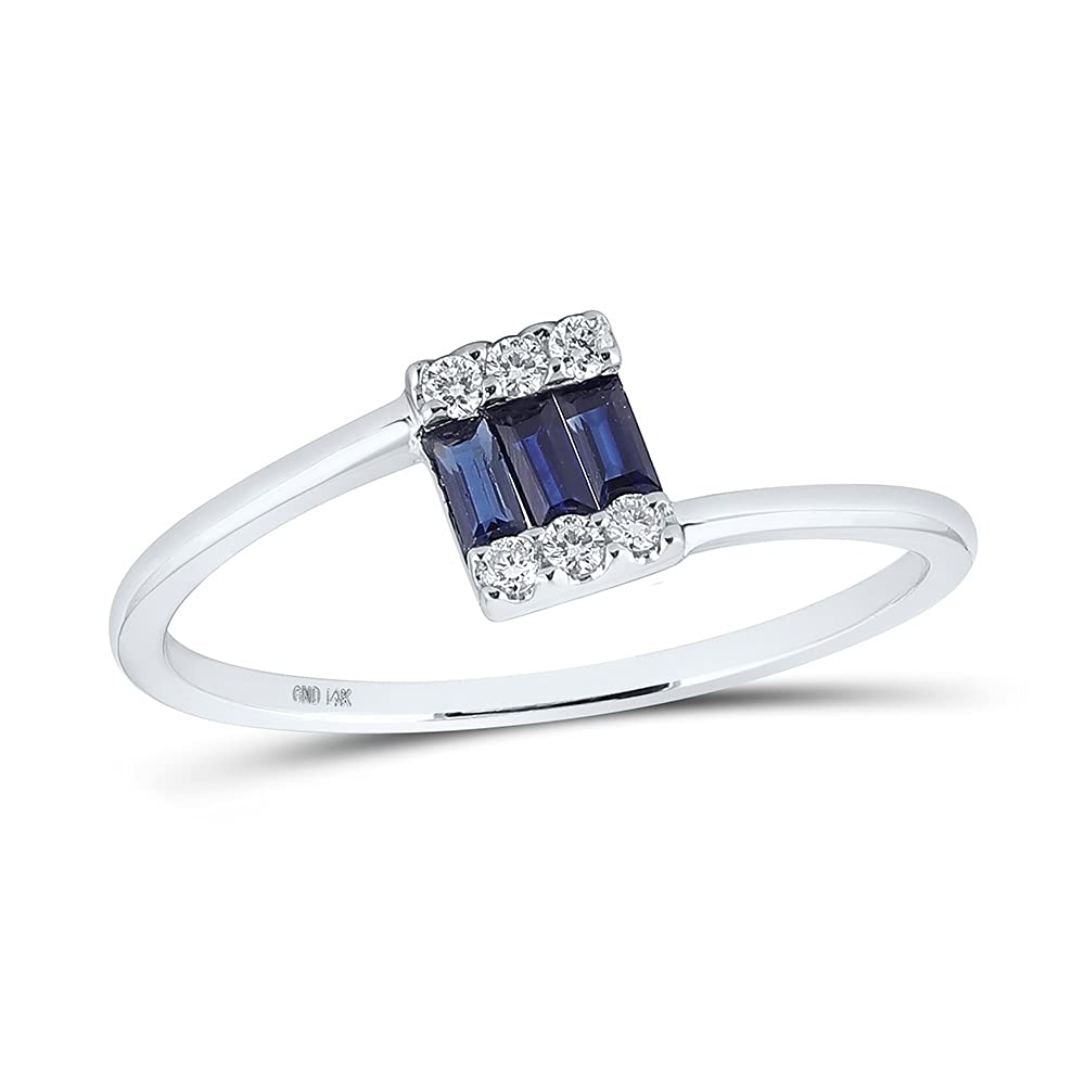 14K White Gold Women's Baguette Blue Sapphire Fashion Ring - 1/4 CTTW - Elegant Jewelry for Weddings, Parties & Special Occasions