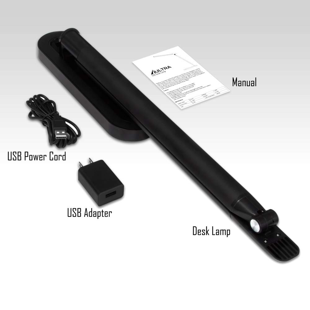AULTRA LED Desk Lamp with Touch Control - Adjustable Brightness for Home Office, Study, Reading & Bedroom - Black Modern Task Light for Desk, Nightstand & Standing Desk Workspaces