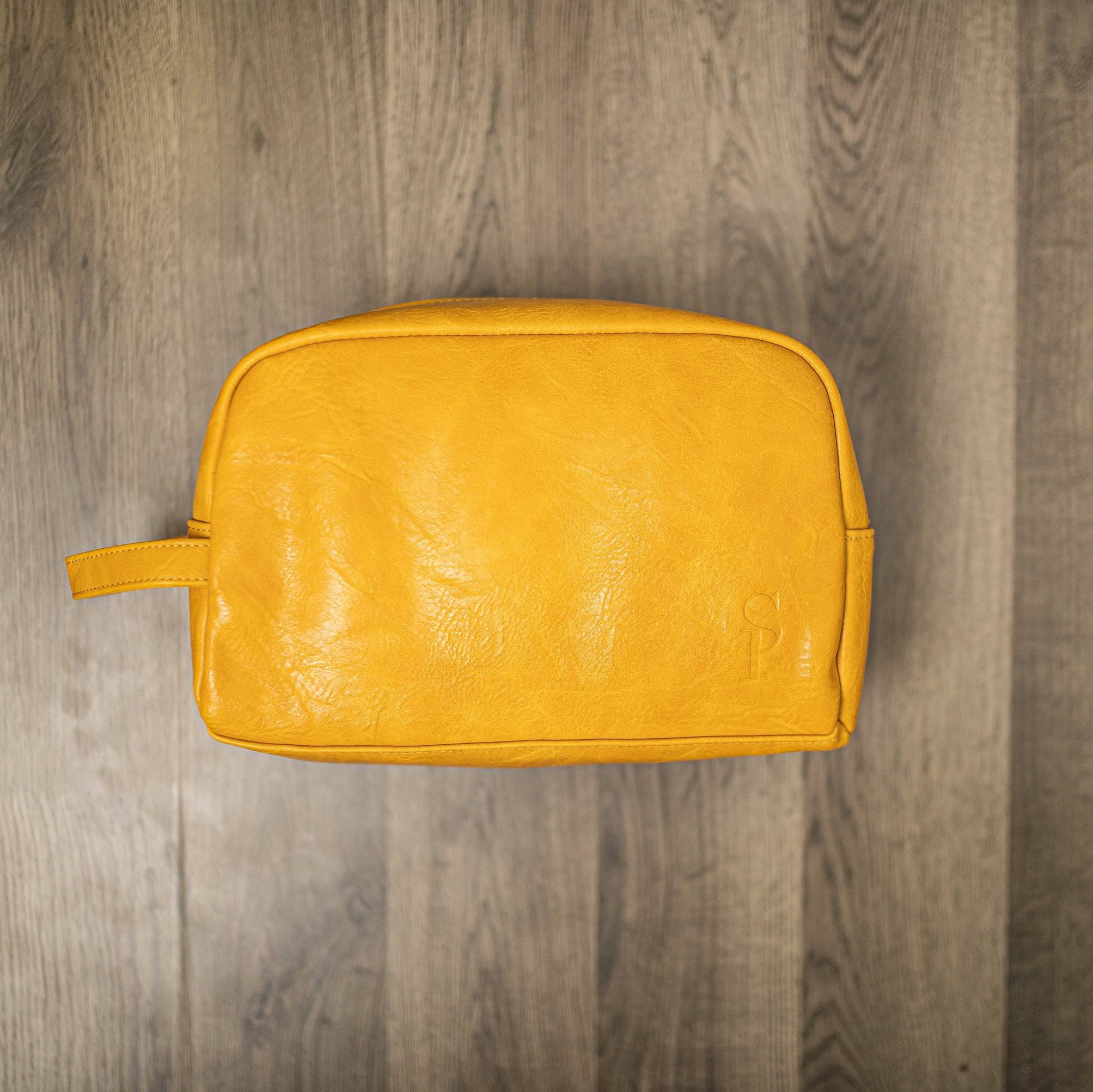 Premium Yellow Leather Toiletry Bag for Men & Women - Waterproof Travel Cosmetic Organizer - Perfect for Gym, Vacation & Business Trips