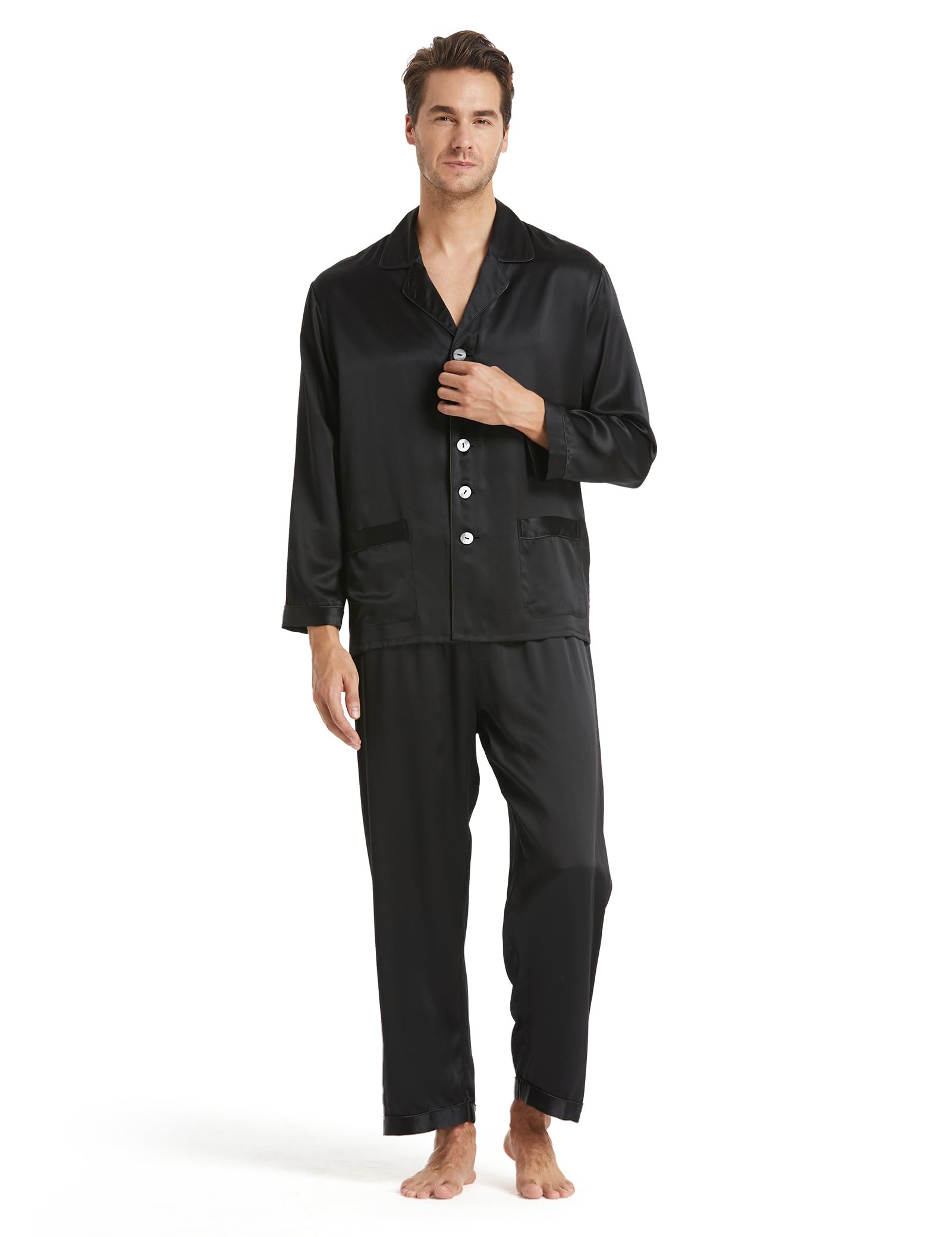 Luxury 100% Pure Mulberry Silk Pajama Set for Men - 19MM Lightweight Long Sleeve Sleepwear | Perfect Gift for Him & Comfortable Nightwear for Relaxation at Home