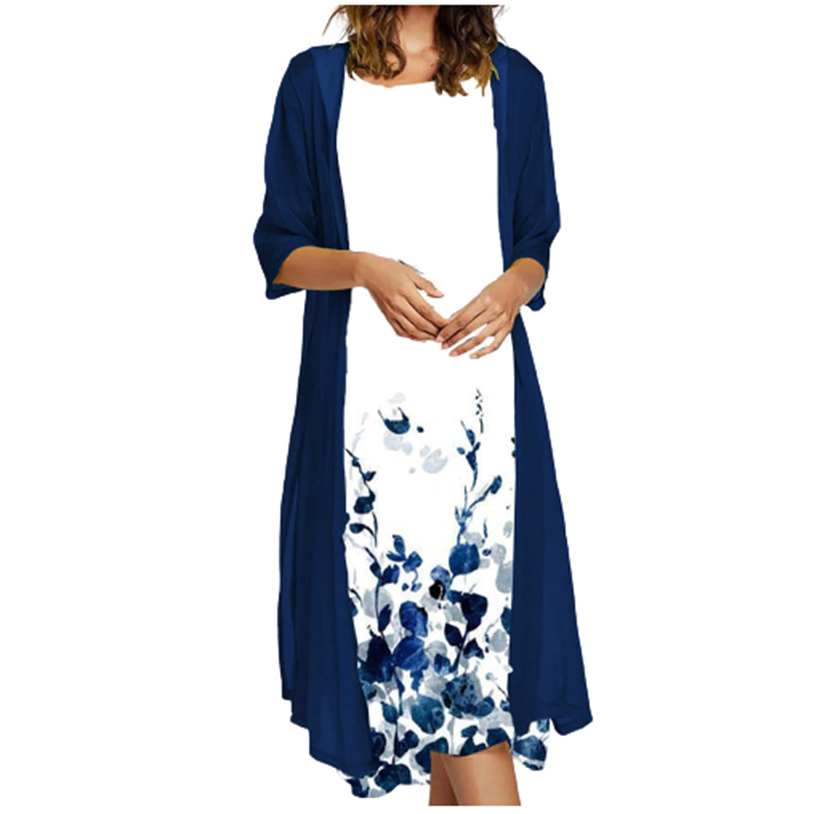 Women's Summer Dresses 2024 - Flowy Floral Print Chiffon Two-Piece Set with Crewneck & Sleeveless Design | Perfect for Wedding Guest, Beach Vacation, and Casual Outings