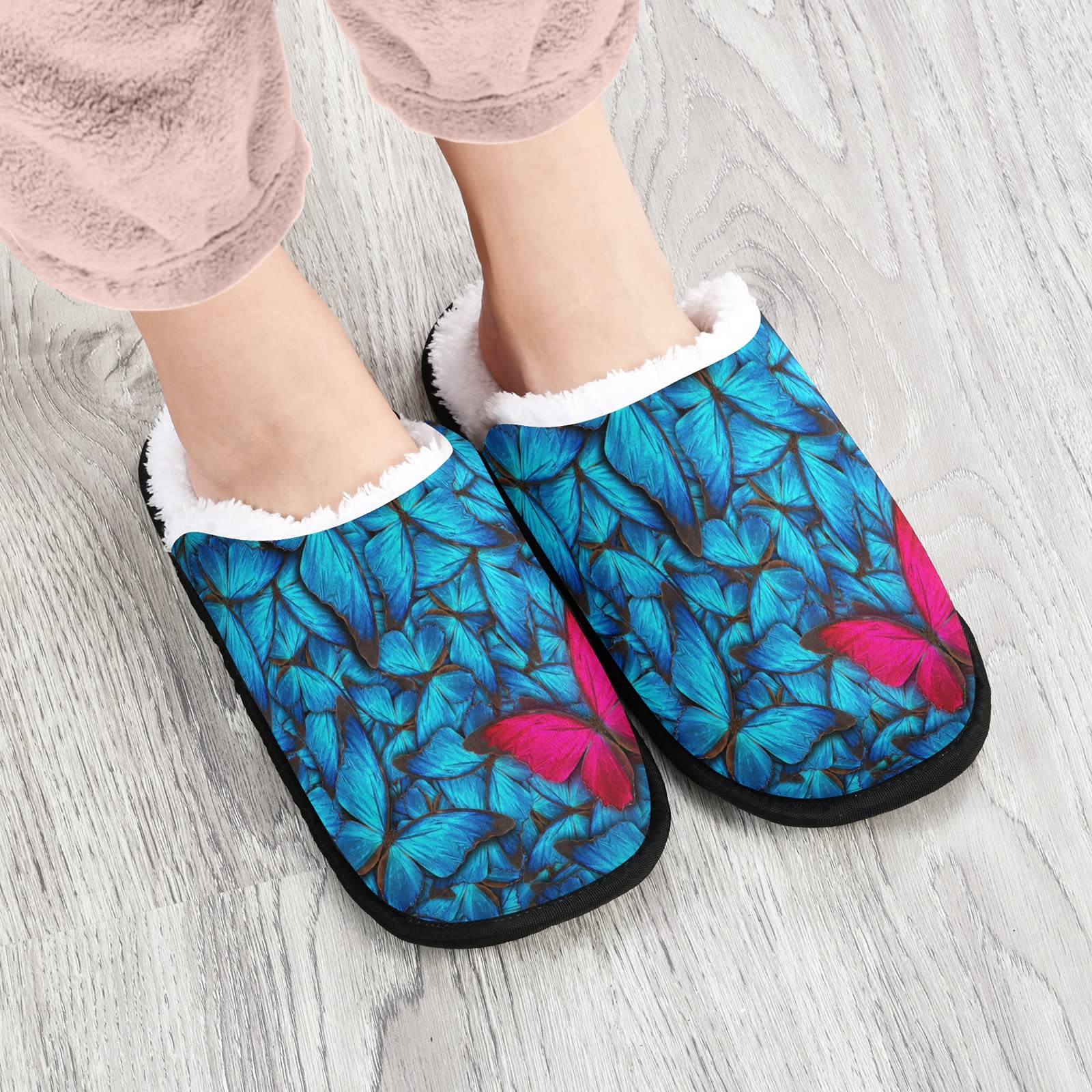 Spring Bird Pink Blue Butterfly Slippers for Women, Men & Kids - Cozy Coral Fleece House Shoes for Indoor, Bedroom & Lounge Wear - Unisex Home Slippers with Non-Slip Sole for Comfort & Warmth