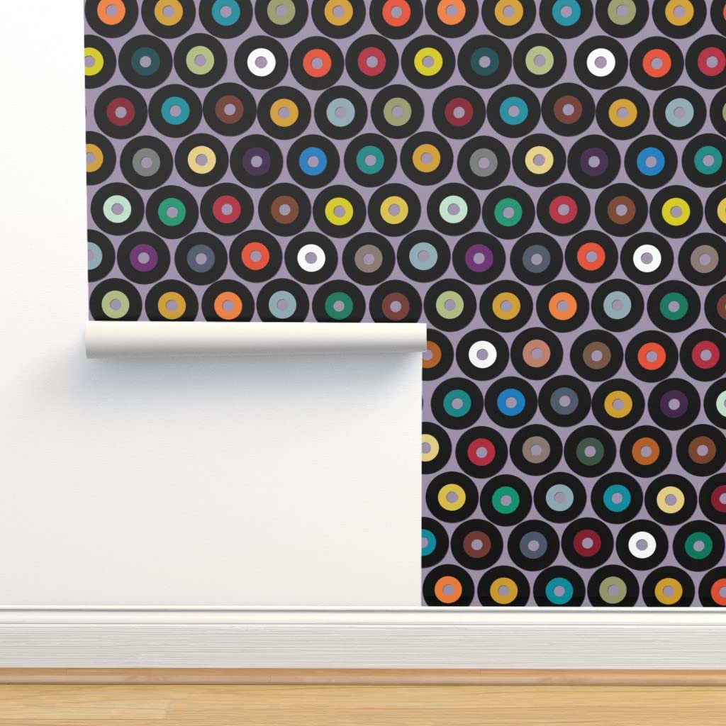 Peel & Stick Removable Wallpaper Swatch - Vintage Retro Music & Rock Roll Design in Lilac | Custom Wall Decal for Bedroom, Nursery & Home Decor by Spoonflower