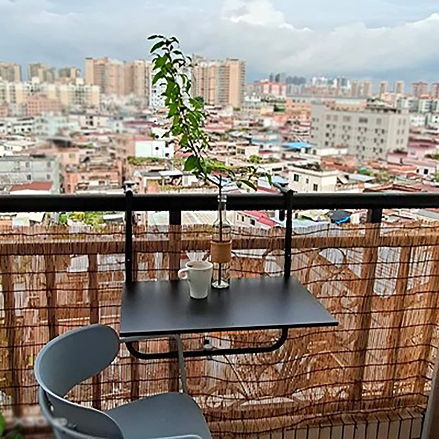 Folding Wall Mounted Side Table - Waterproof Balcony Railing Hanging Table for Outdoor Use, Patio, Garden, Backyard & Porch - Space Saving 60x40cm Black Bar Table (Perfect for Small Spaces & Outdoor Relaxation)