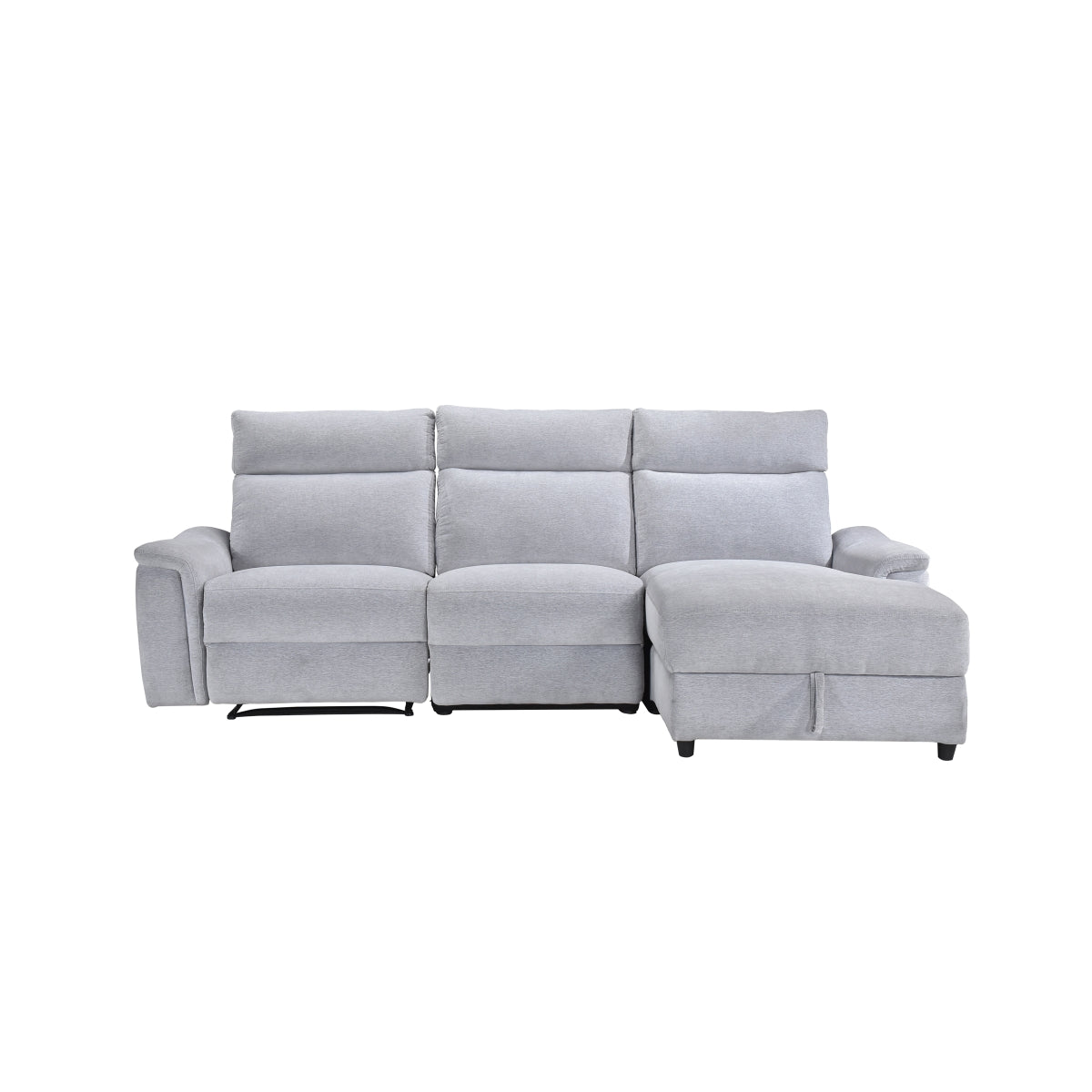 Luxury Grey Chenille 3-Piece Sectional Sofa Set with Storage Chaise & Recliner - Perfect for Living Room, Family Room & Home Theater Comfort