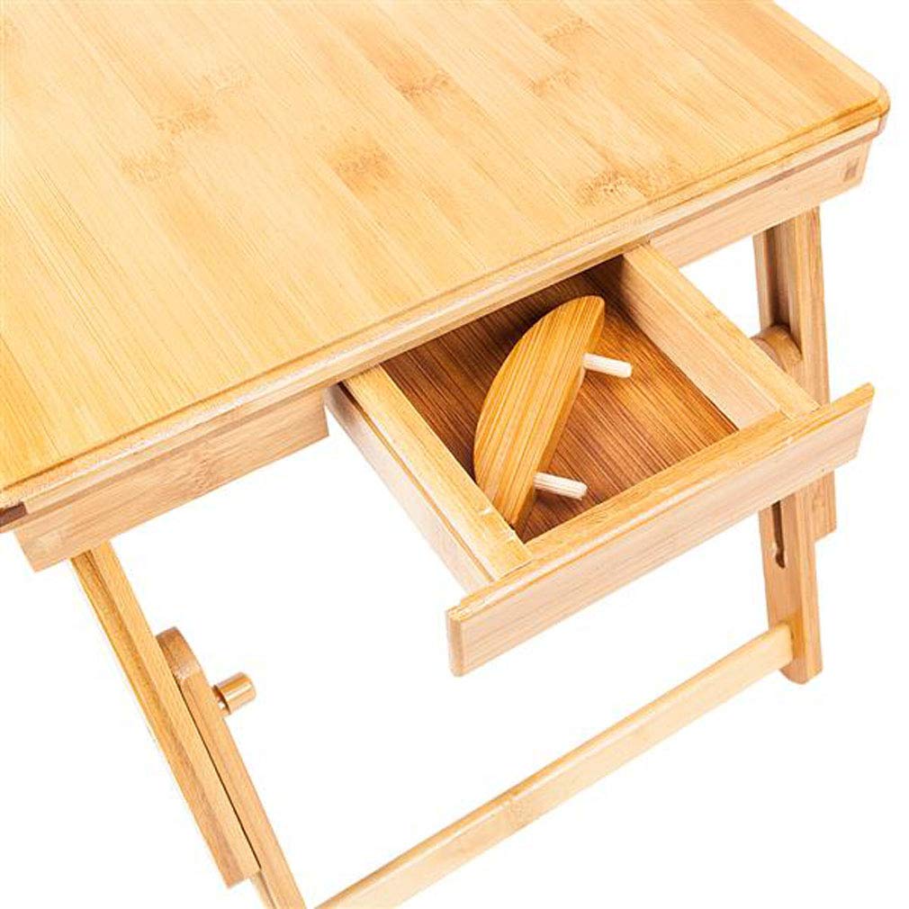 Adjustable Bamboo Laptop Desk with Tilting Shelf & Drawer - Foldable Legs, Multifunctional Breakfast Serving Tray - Double Flowers Wood Color - Perfect for Home Office, Bed, Sofa & Dining Table Use